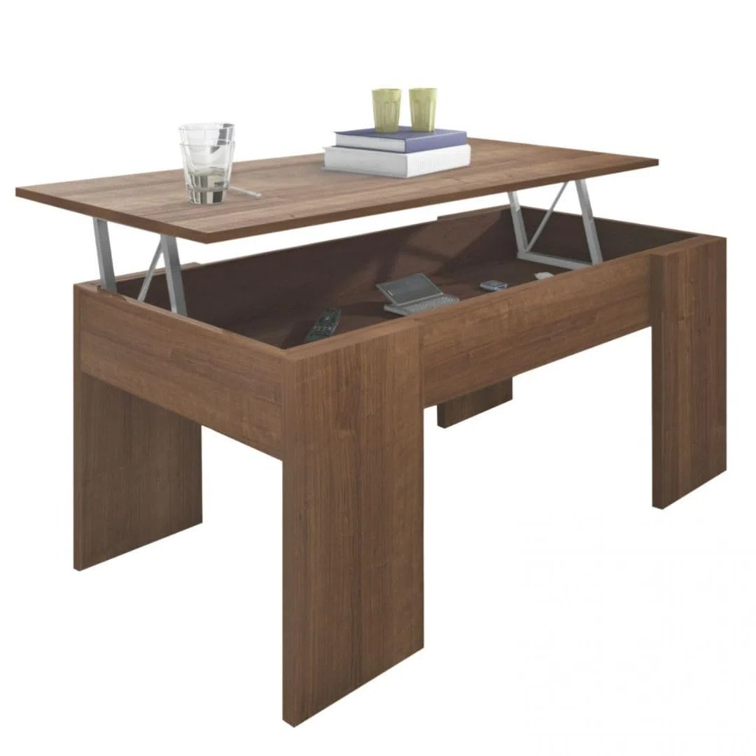 SHIITO | Modelo VINCCI- Mesa de Centro Elevable | Moderna y Funcional | Acabado en Nogal - 45,3x90x50 cm