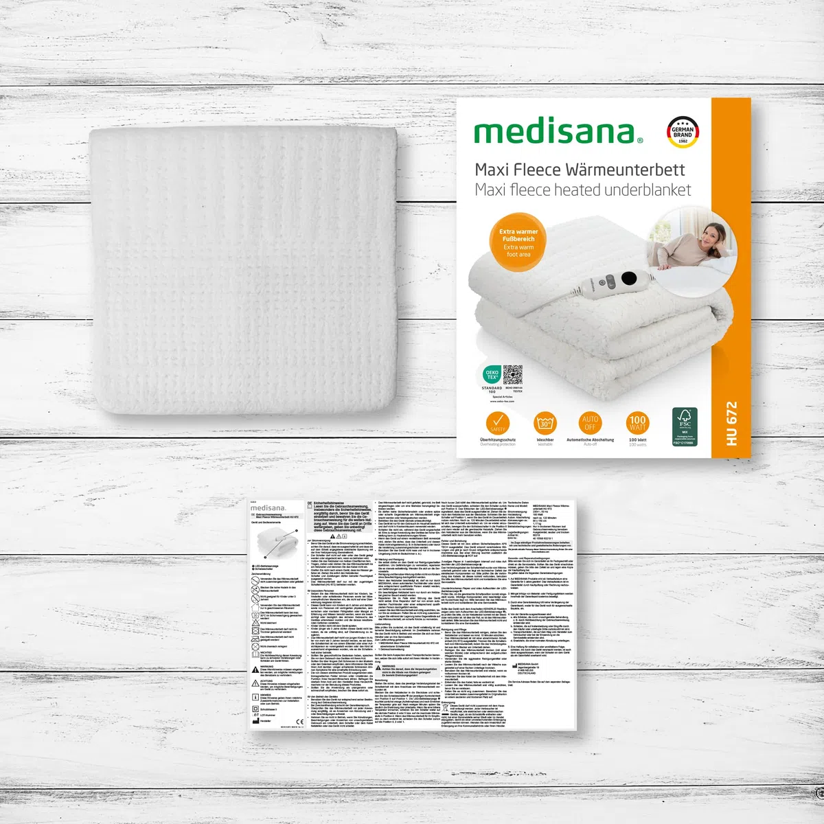 Medisana HU 672 Calefacción de manta súper esponjoso, 150 x 80 cm, apagado automático, protección contra el sobrecalentamiento, 4 ajustes de temperatura, lavable, para todos los colchones estándar