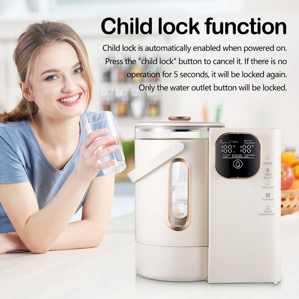 Dispensador de Agua Caliente, Enfriador de Agua con Control de Temperatura Dispensador Agua Electrico de Acero Inoxidable de 3L 800W con llave de Bloqueo para Hogar Oficina y Autocaravana