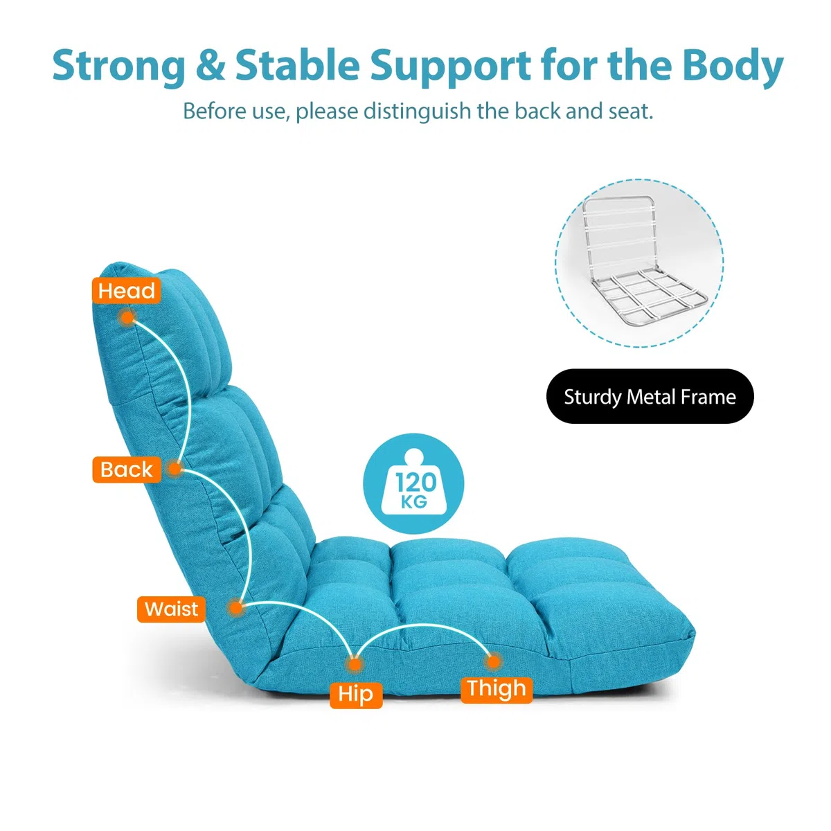 LIFEZEAL Silla de Suelo, sofá Perezoso Individual, Silla de Piso Plegable con 14 Compartimentos, sofá de Suelo con Respaldo Ajustable, Silla de meditación y sillón de Lectura, vellón Coral (Azul)