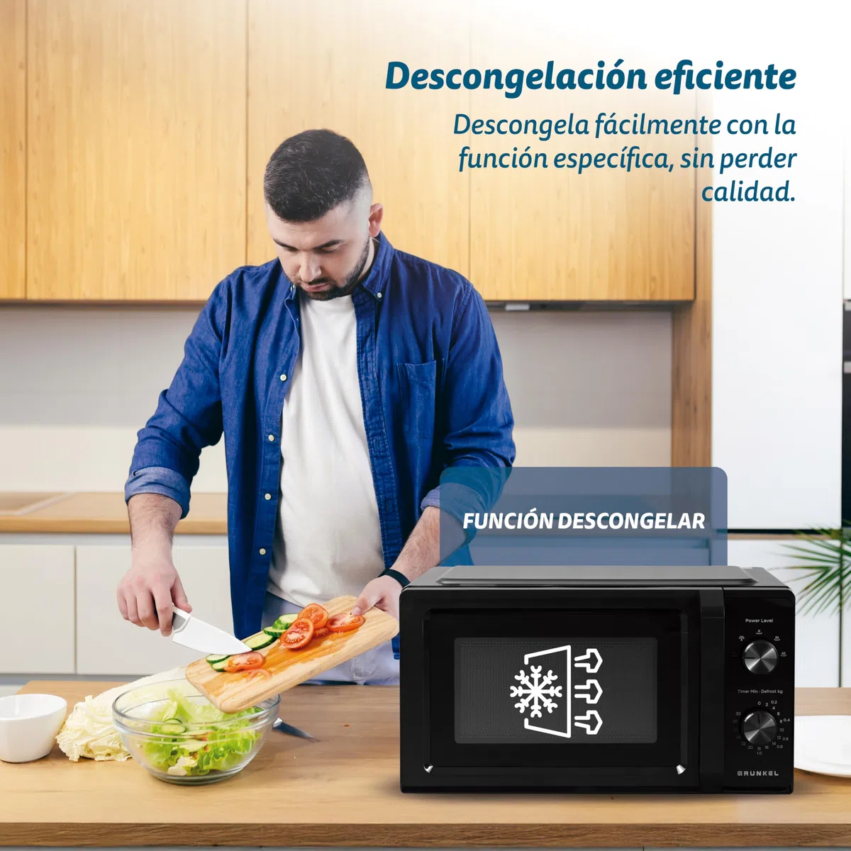 Microondas Grunkel sin grill de 700w MW-20MN con 5 niveles de potencia, descongelacion 20 litros de capacidad y plato de 24,5cm.