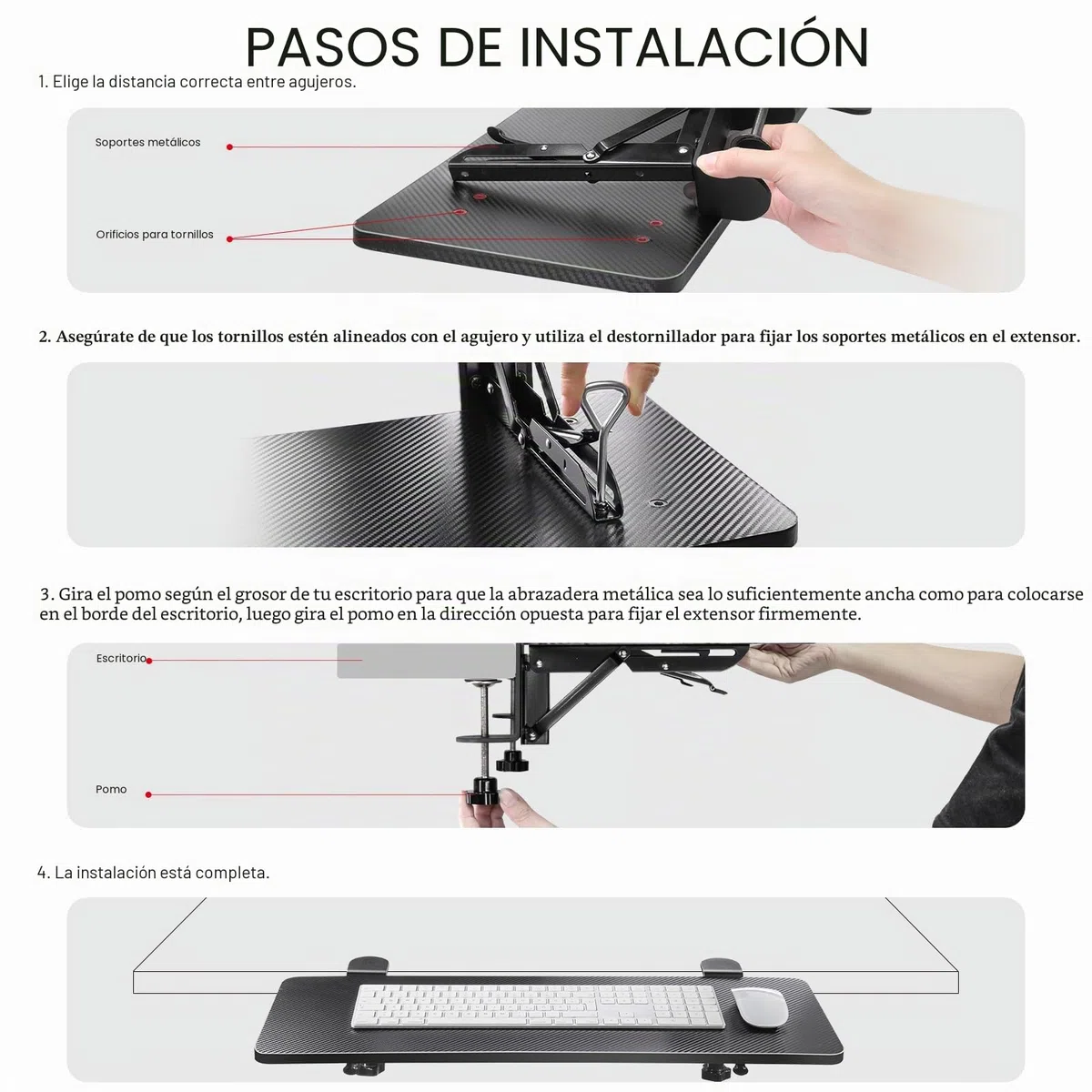 VAYDEER Extensión ergonómica de escritorio, extension de escritorio, soporte abrazadera para ratón, bandeja para teclado, estante para reposabrazos, extensión de escritorio para computadora(negro)