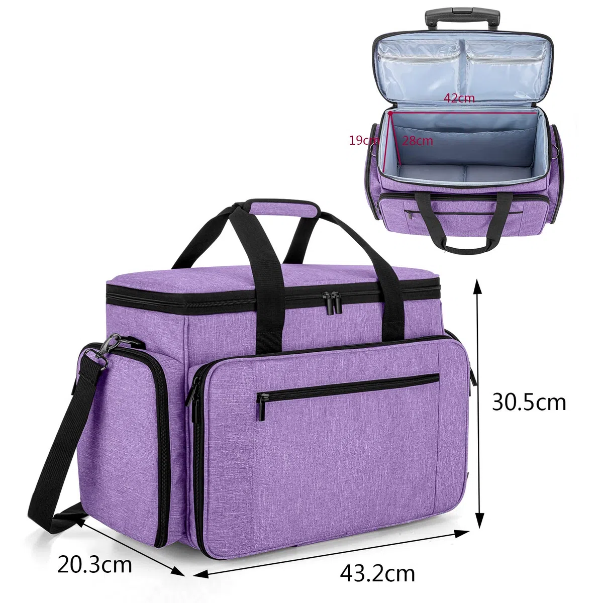 Luxja Bolsa para Máquina de Coser con Trolley desmontable, Bolsa para Máquina de Coser (Apto para la Mayoría de Las Máquinas de Coser), Morado