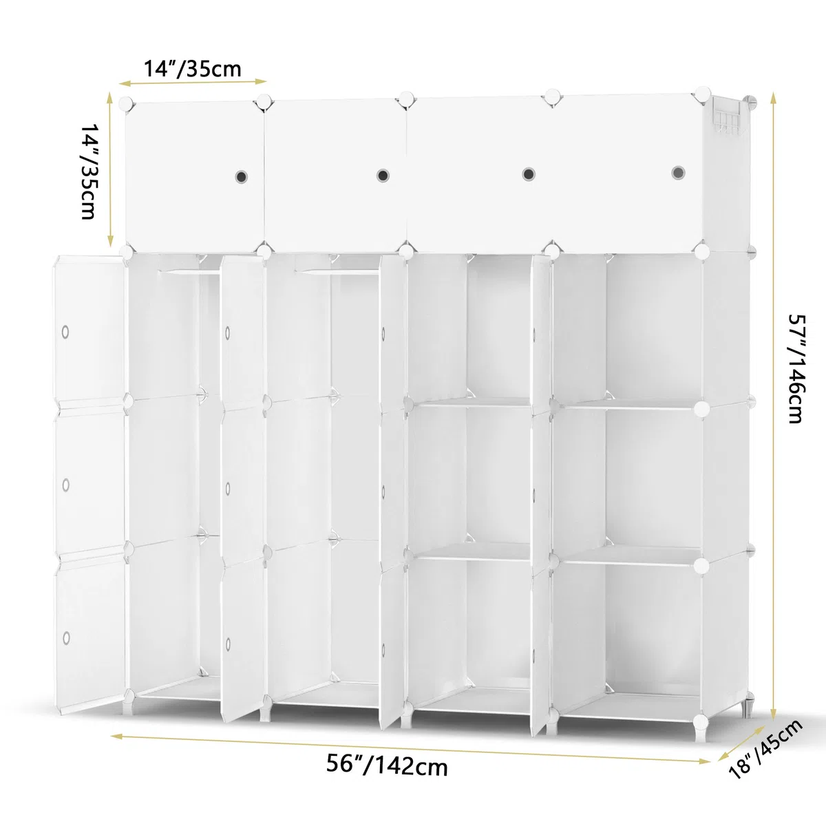 HOMIDEC Armario Modular, Guardarropa portátil de 16 Compartimentos para Dormitorio, Armario con Barra para Colgar Ropa, Compartimentos más Profundos Aptos para Perchas
