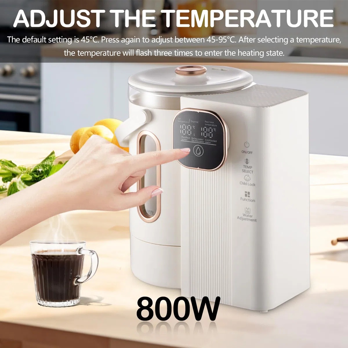 Dispensador de Agua Caliente, Enfriador de Agua con Control de Temperatura Dispensador Agua Electrico de Acero Inoxidable de 3L 800W con llave de Bloqueo para Hogar Oficina y Autocaravana