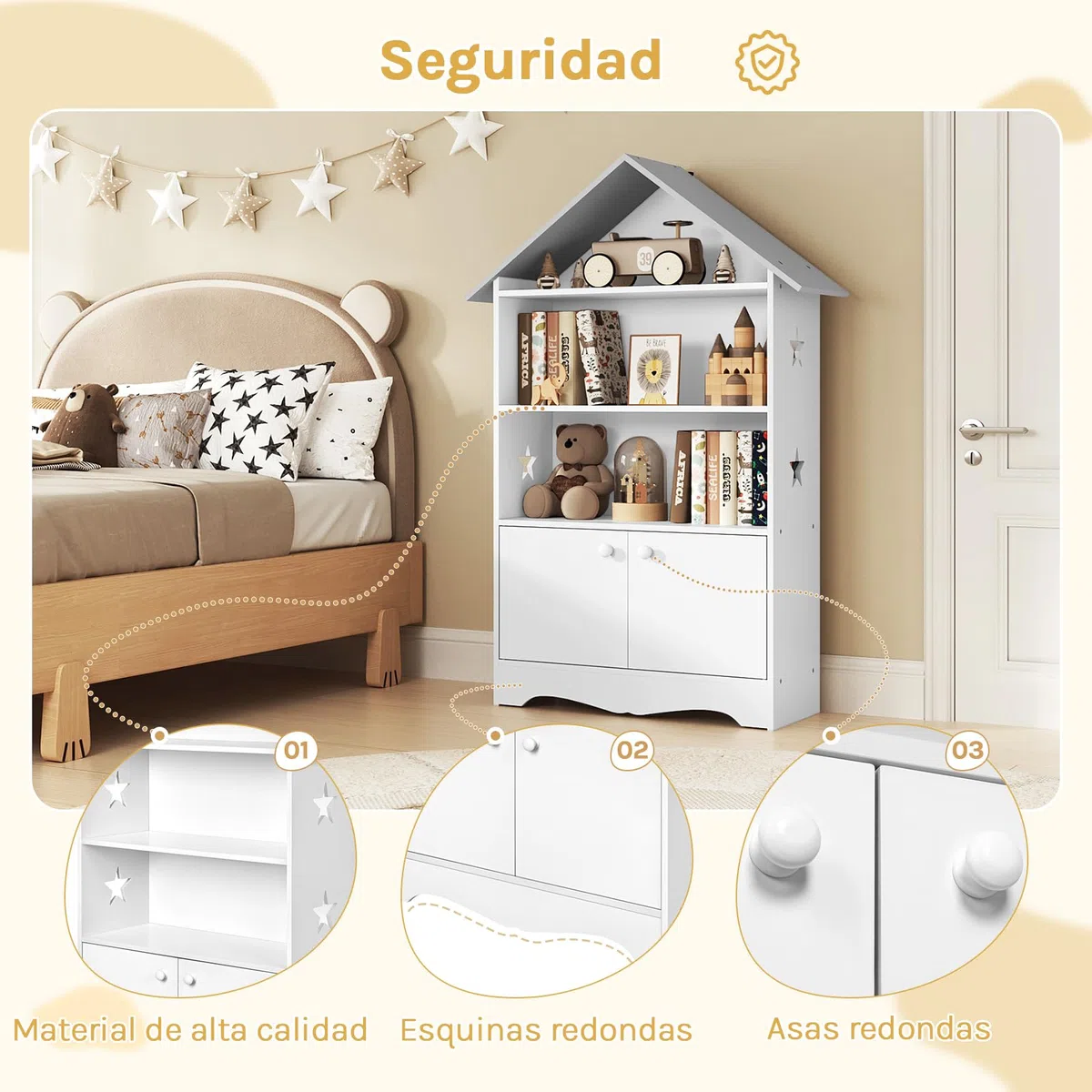 WOLTU Librería Infantil para Niños con 3 Estanterías Abiertos, Librero Organizador Multiusos, Estante para Dormitorio Blanca