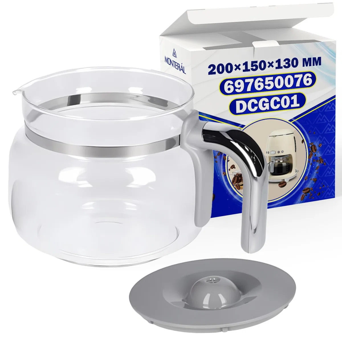 Jarra Cafetera Goteo con Tapa 200x150x130 mm con Código Original 697650076 DCGC01 para Smeg - Garantía de 10 Años - MONTERAL