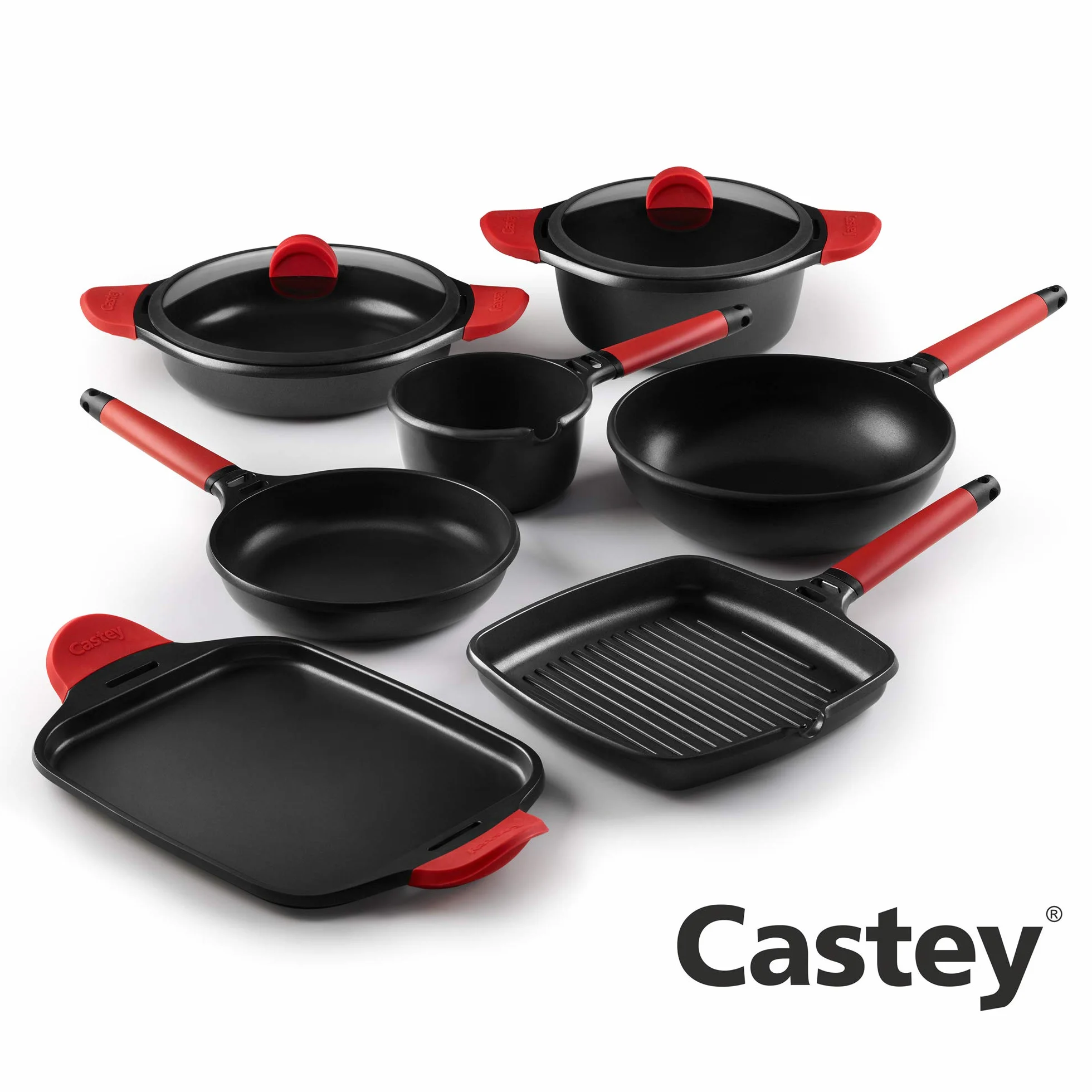 CASTEY - Cacerola Alta de Inducción, 28 cm, Modelo IO28, Aluminio, con Tapa, Revestimiento Antiadherente, Distribuye de Forma Homogénea el Calor, Resistente y Duradera, Libre de PFOA