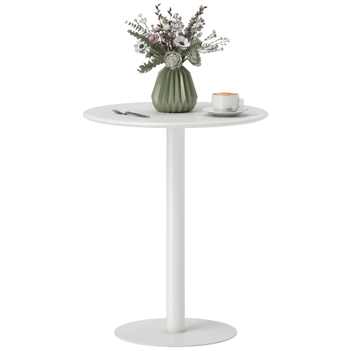 HOMCOM Mesa de Comedor Redonda para 2 Personas Mesa de Cocina de Acero para Interior y Exterior Ø60x72 cm Blanco