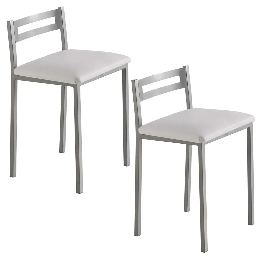 MOMMA HOME Taburetes de Cocina - Pack 2 Taburetes de Cocina, Banquetas, Taburete Bar, Material Metal/Ecopiel, MOLI, Medidas 34x34x65cm (Blanco y Plata)