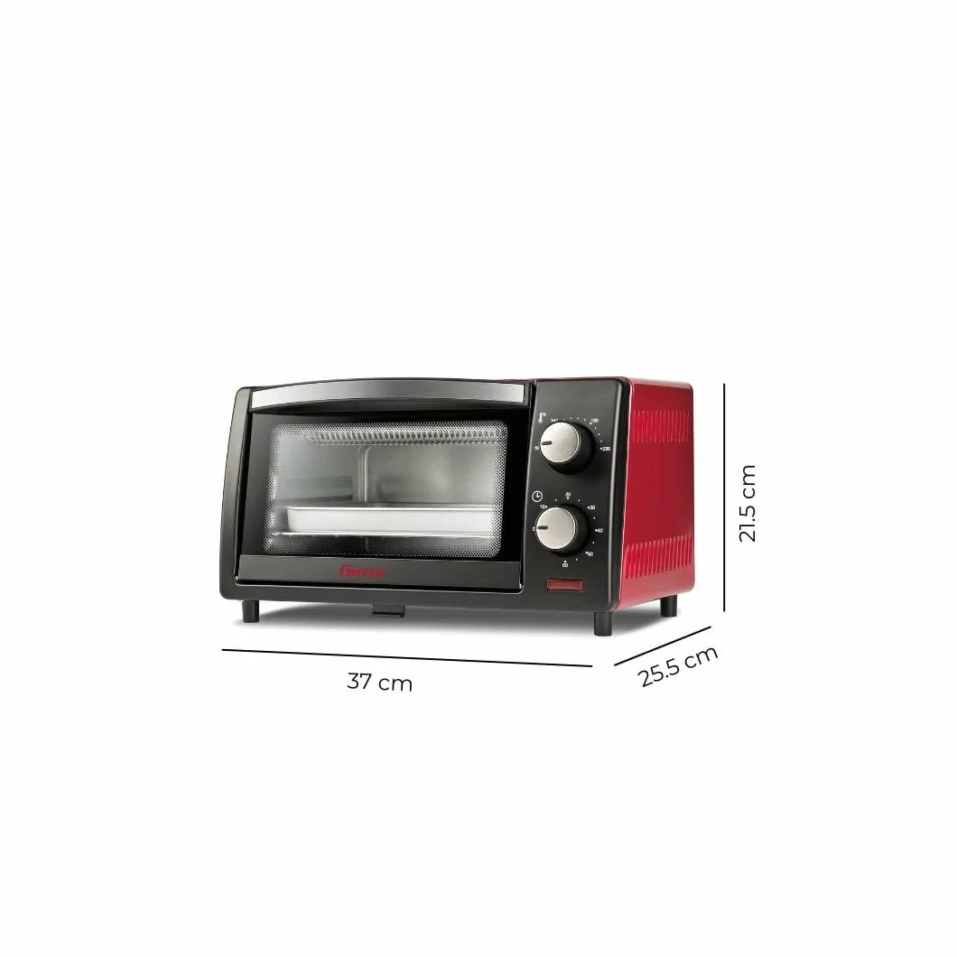 Girmi FE10 Horno de convección de Sobremesa de 10 Litros, 800 W, Temporizador de 60 minutos, Accesorios incluidos, Negro/Rojo