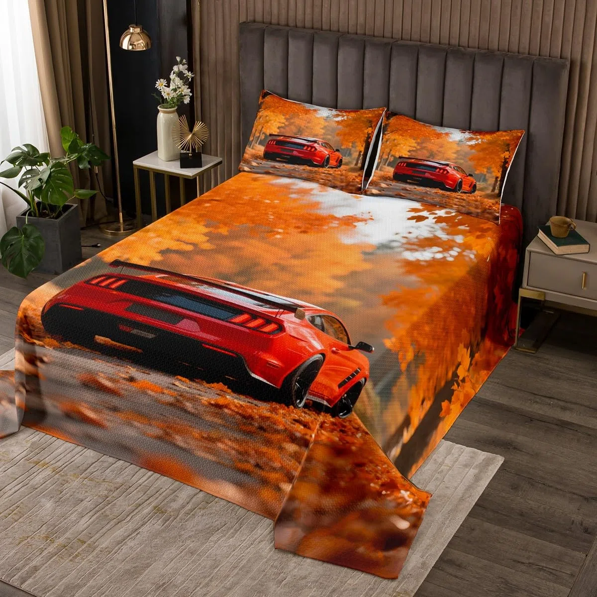Homemissing Juego de colcha de coche de carreras rojo, tamaño doble, para niños, niñas, adolescentes, deportes de velocidad, juego de colcha con 2 fundas de almohada