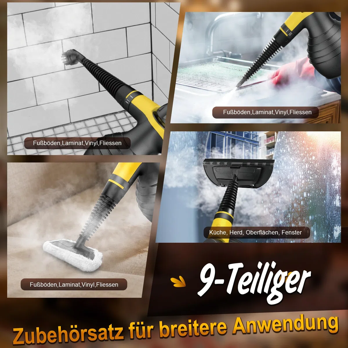 Limpiador A Vapor Portátil 1050W, Steam Cleaner De Mano Alta Presión, Calentamiento Rápido, 9 Accesorios, Sin Químicos, Para Baño, Cocina, Ventanas, Sofá, Tapicería, Juntas, Azulejos, Coche