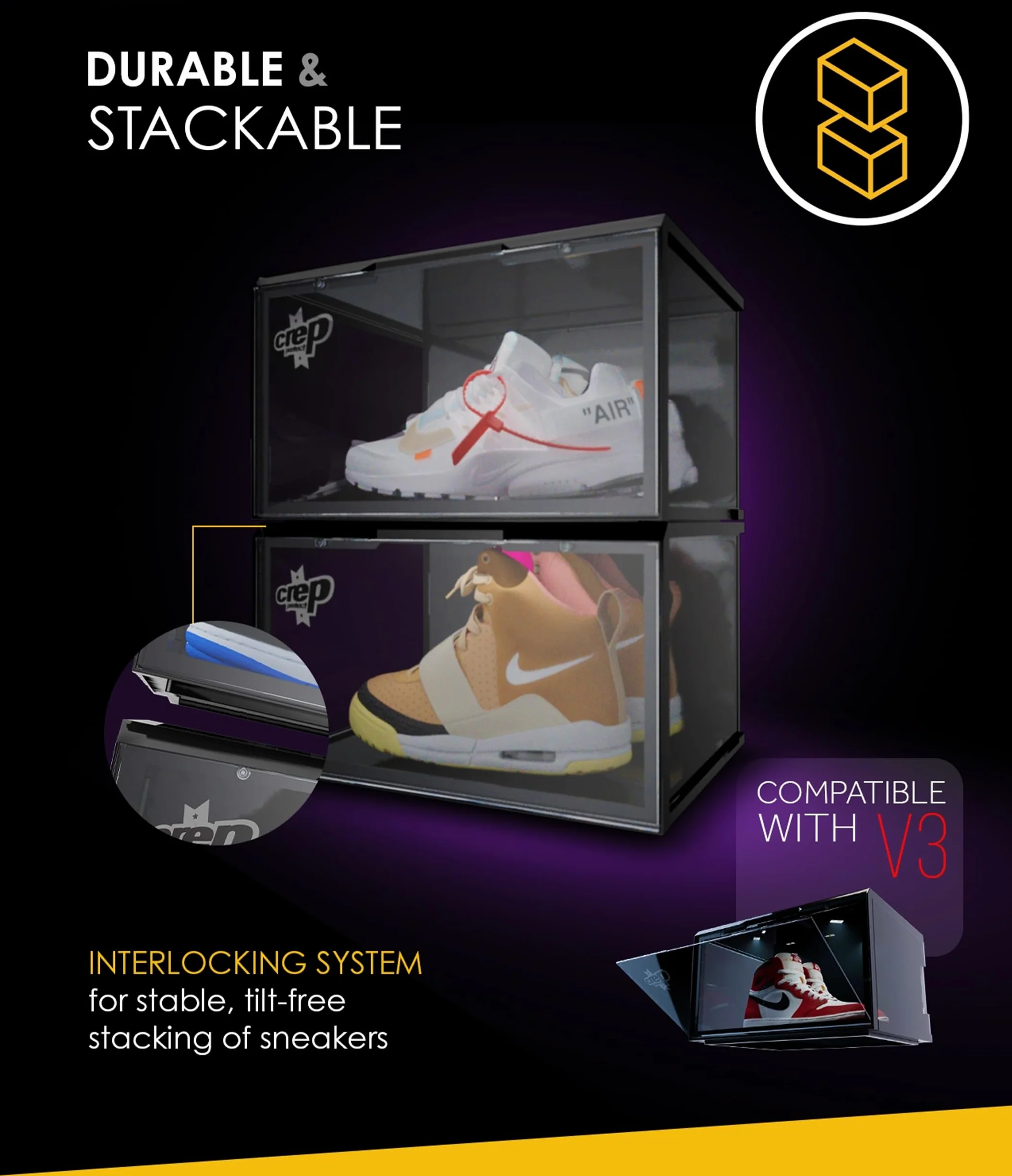 Crep Protect Caja de almacenamiento de zapatos - Ultimate Sneaker Crates 2.0, organizador de zapatos, cajas de zapatos apilables (2 cajas por paquete)
