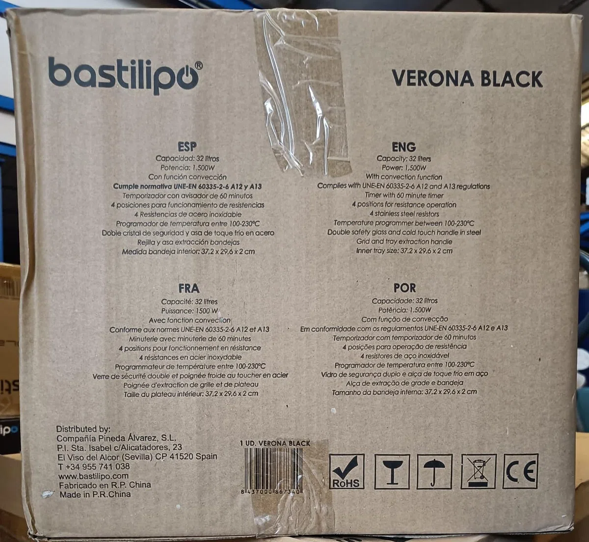 Bastilipo - Milan Black – Horno de sobremesa de 50 litros