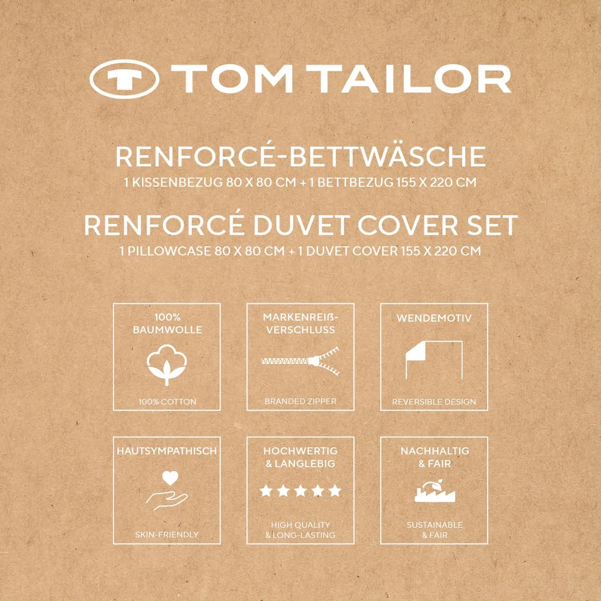 Herding TOM Tailor Bettwäsche Medium Stripes Dark Navy & Cool Blue, 80 x 80 cm + 155 x 220 cm, 100% Baumwolle/Renforce, mit Wendemotiv und farbigem Markenreißverschluss