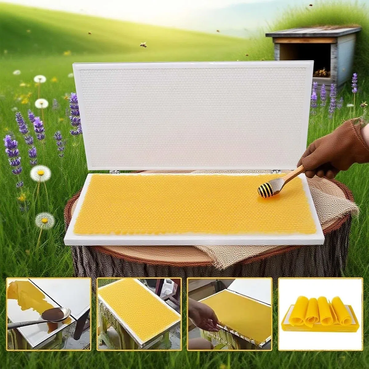Máquina de fundición de láminas de Cera de Abejas, Molde de estampación de Cera de Abejas de 220 x 420 mm, Herramienta de prensado de Base de Peine de aleación de Aluminio de 4,7 mm/5,3 mm(4.7mm)
