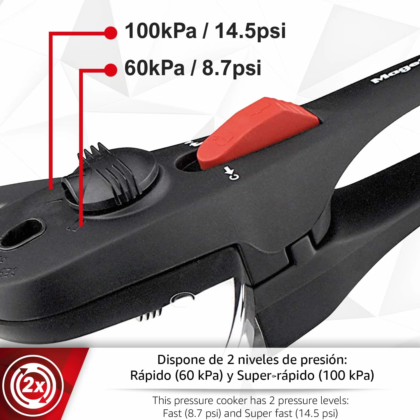 Magefesa Practika Plus - Olla Express Rápida 7.5L, Acero Inoxidable 18/10, Sensor de Presión, Inducción, Ahorro Energético, Cocina Sana, Cierre Fácil