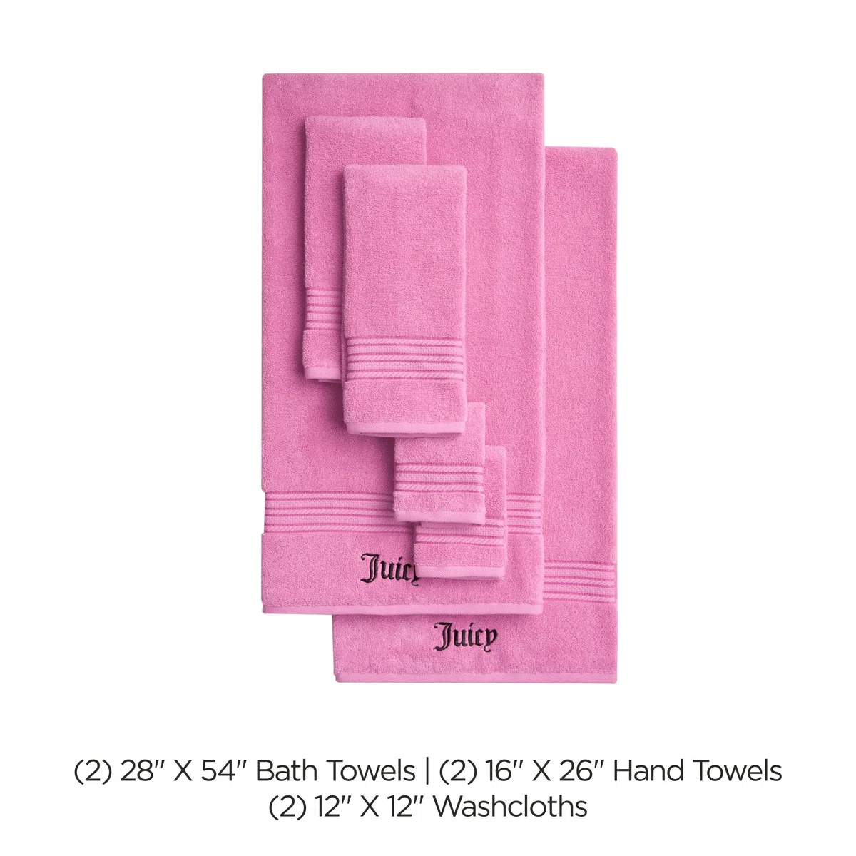 Juicy Couture Alyssa - Lujoso Juego de 6 Toallas de baño, (2) Toallas de baño, (2) Toallas de Mano y (2) paños de baño, Color Rosa Intenso