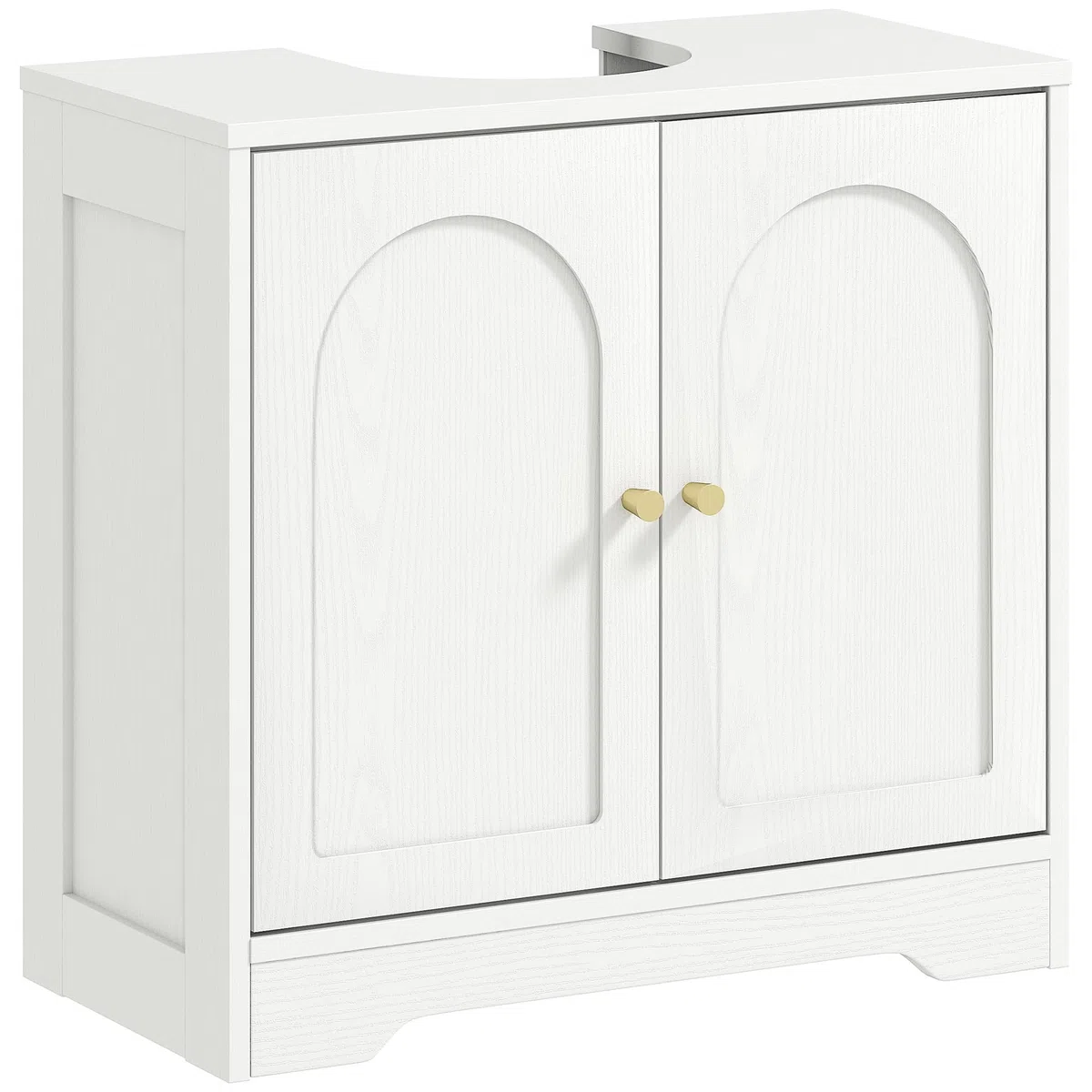 HOMCOM Mueble bajo Lavabo Mueble de Baño con 2 Puertas con Diseño de Arco Estante Ajustable Tiradores Dorados para Lavabo con o sin Pedestal 60x30x65 cm Blanco