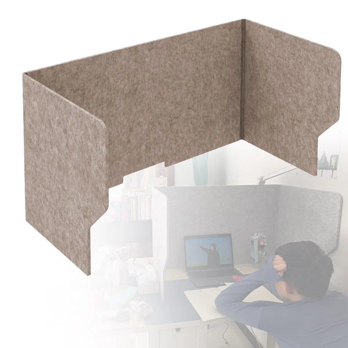 Separador Acústico De Escritorio, Separador De Mesa Absorción De Sonido, 60 80 100 120cm Divisor Acústico Para Escritorio, Independientes, Para Oficina, Biblioteca, Escuela(Lightbrown,120cm)