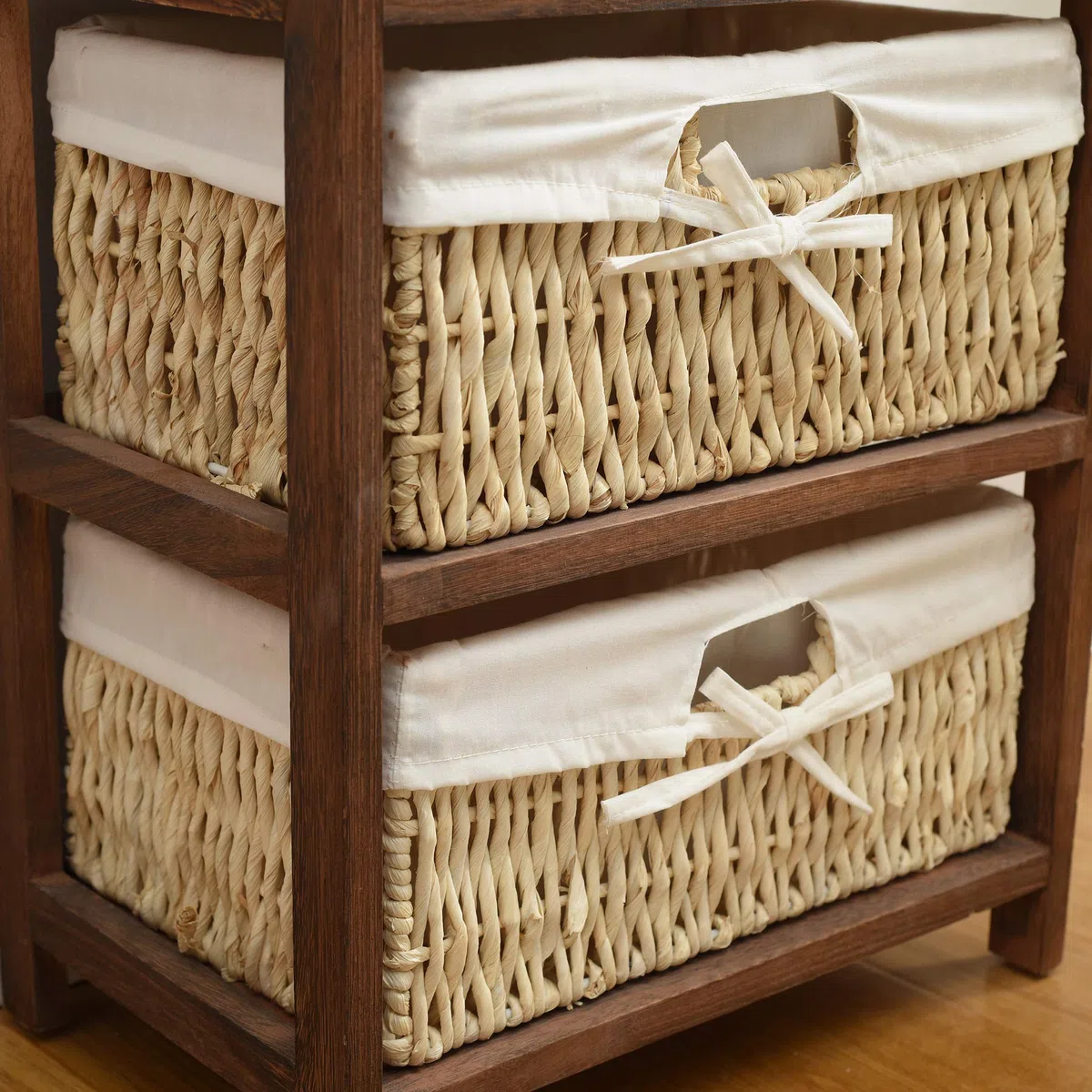 Rebecca Mobili Armario Rústico, Mueble Baño con 2 Cajones, 3 Cestas, Madera Mimbre, Marrón, Estilo Country, Entrada baño- Medidas: 80 x 40 x 27 cm (AxANxF) - Art. RE4059