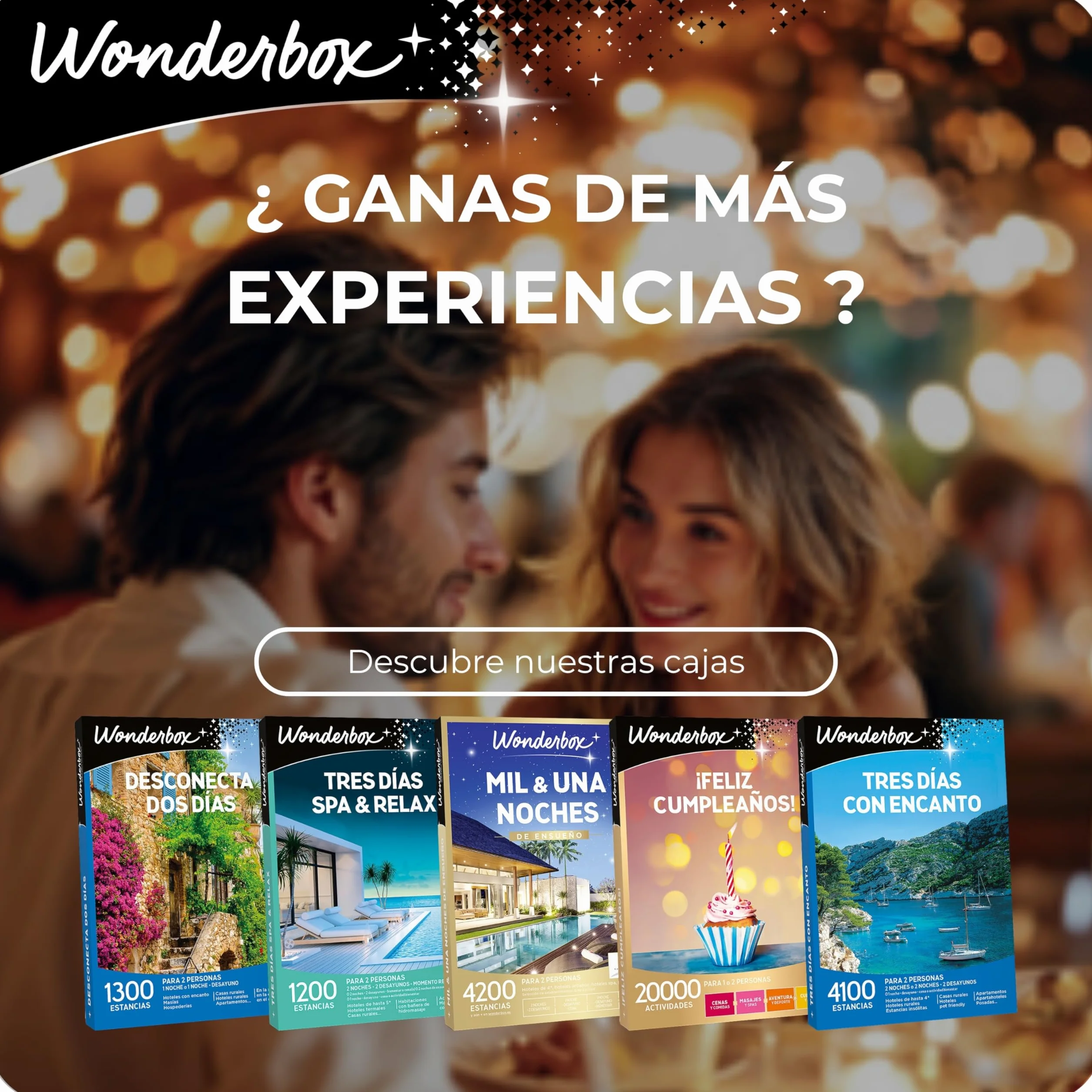 WONDERBOX - Caja Regalo - Deliciosa Evasión - + de 1900 Estancias en España y Europa - para 2 Personas - 1 Noche con Desayuno y Cena o 1 o 2 Noches con Desayunos - Ideas Regalo Hombres o Mujer