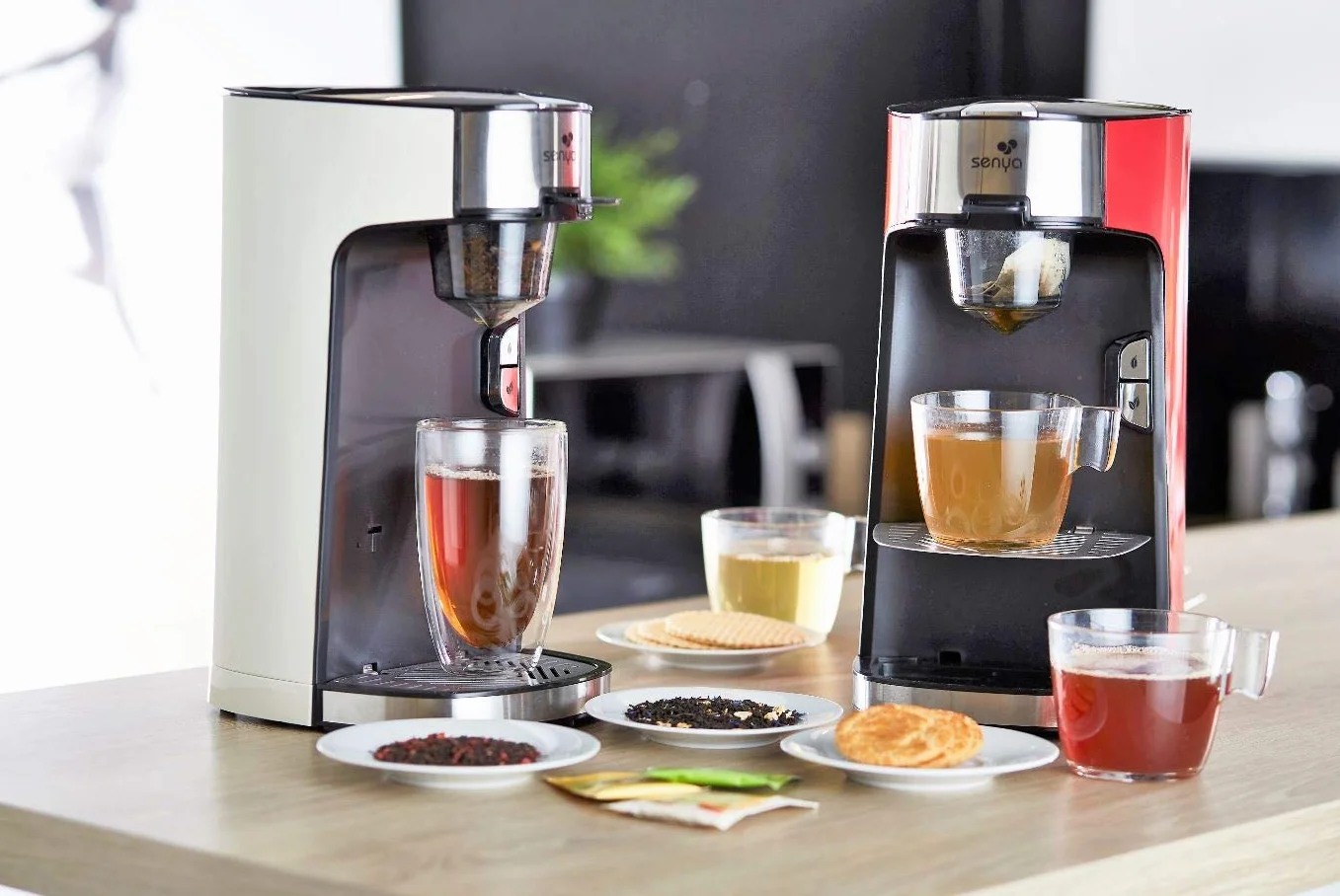 Senya Máquina de Té Tea Time, Tetera Eléctrica Compatible Con Té Suelto O En Bolsita, Roja
