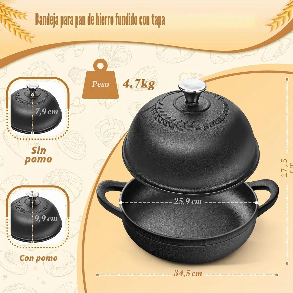 NZQXJXZ Olla de Hierro Fundido,Antiadherente Cacerola Holandesa de con Tapa,Dutch Oven para Pan para Asar-Cocinar Al Horno,Asar,Freír, Guisar,5 Quart