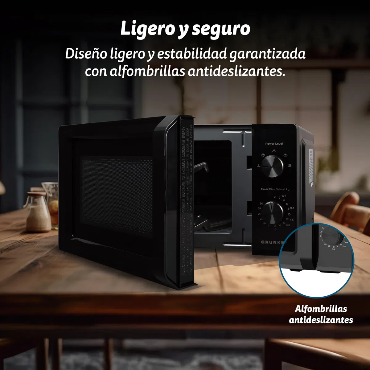Microondas Grunkel sin grill de 700w MW-20MN con 5 niveles de potencia, descongelacion 20 litros de capacidad y plato de 24,5cm.