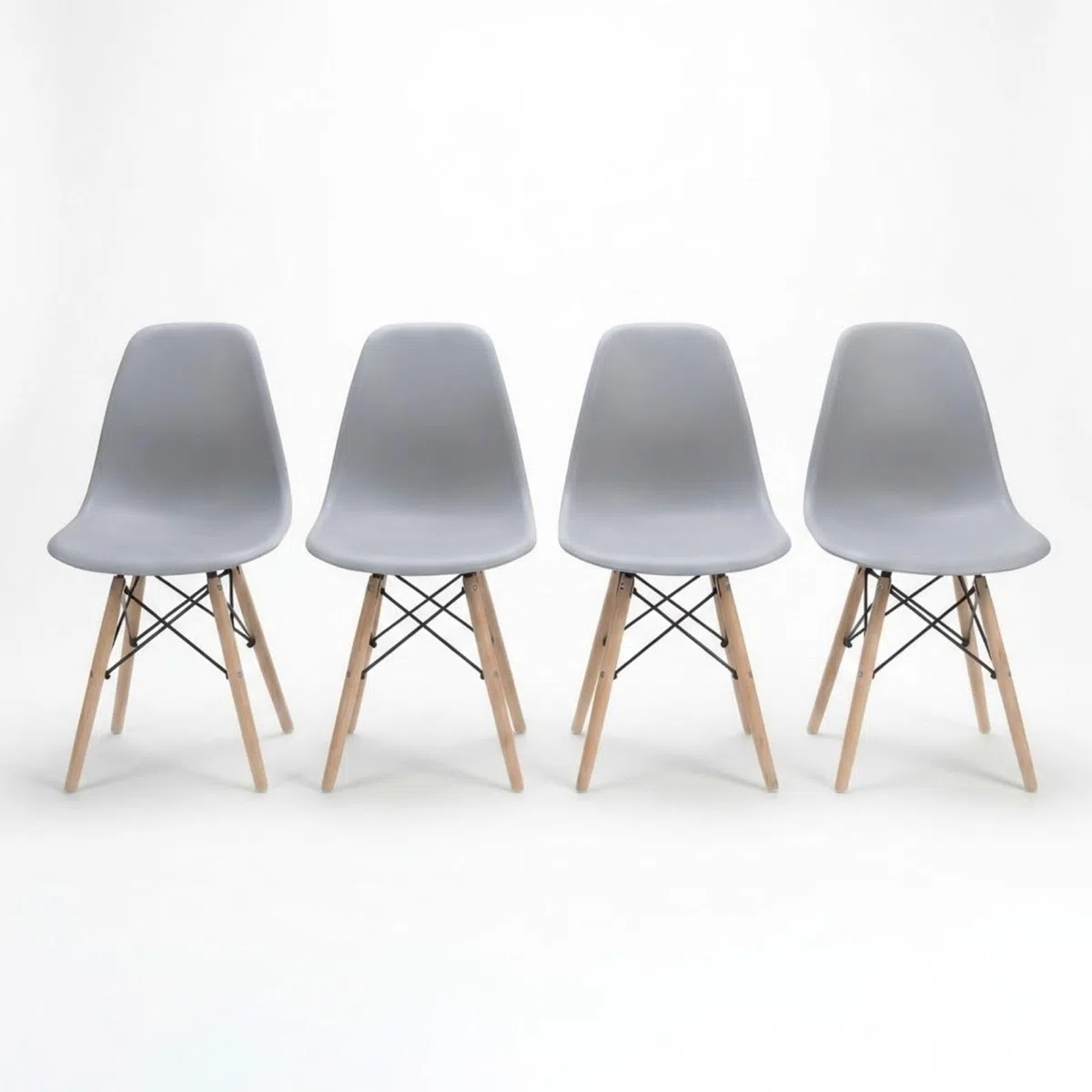 DASCK Pack 4 Sillas Nordicas de Comedor Estilo Escandinavo | Patas Haya Natural | Polipropileno Ergonomico | Carga 120 kg por Silla (Gris)