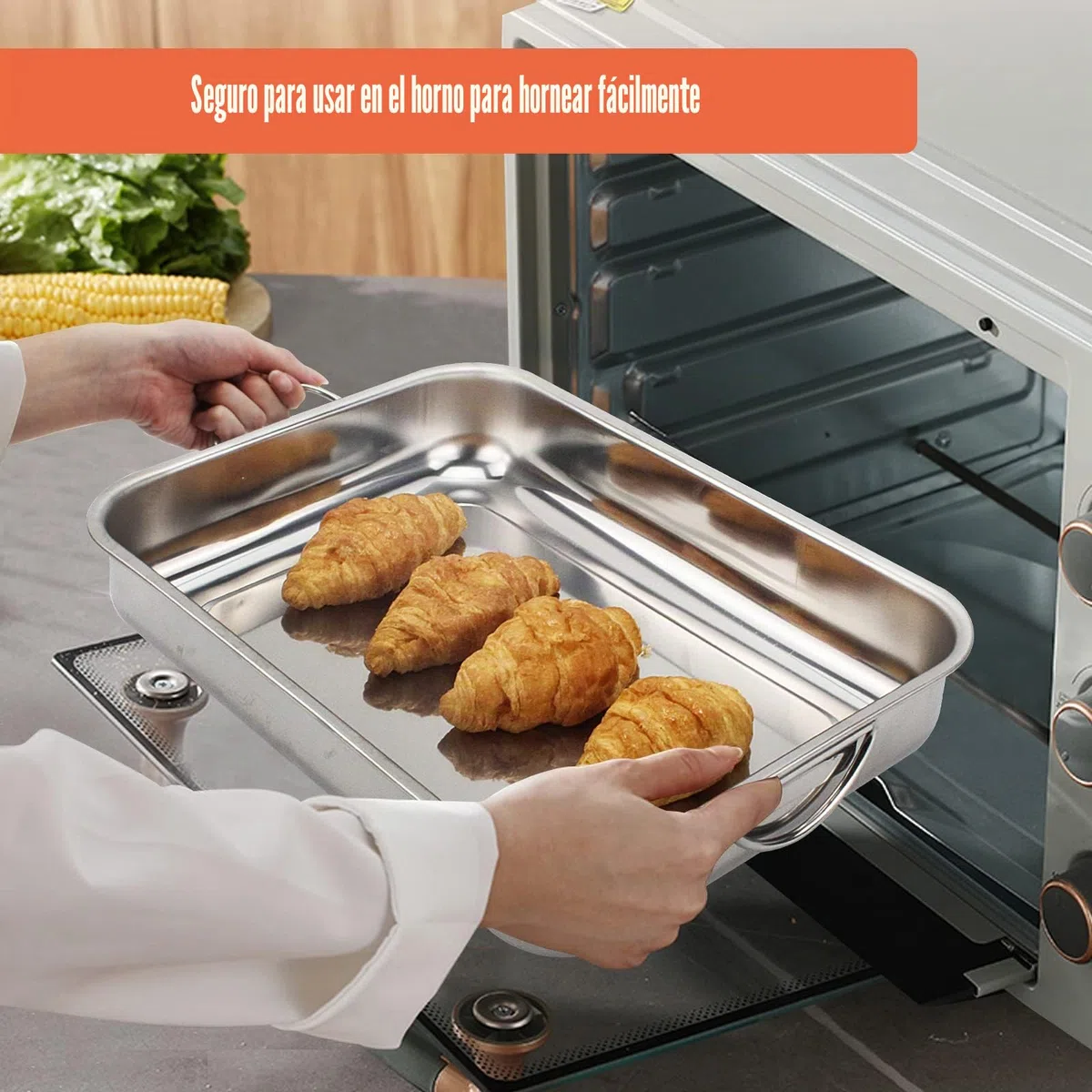 ROSSETTO Bandeja para Hornear Rectangular de Acero Inoxidable con Asas Plato para hornear Juego de 4 tamaños Rustidera de Horno Plato para lasaña