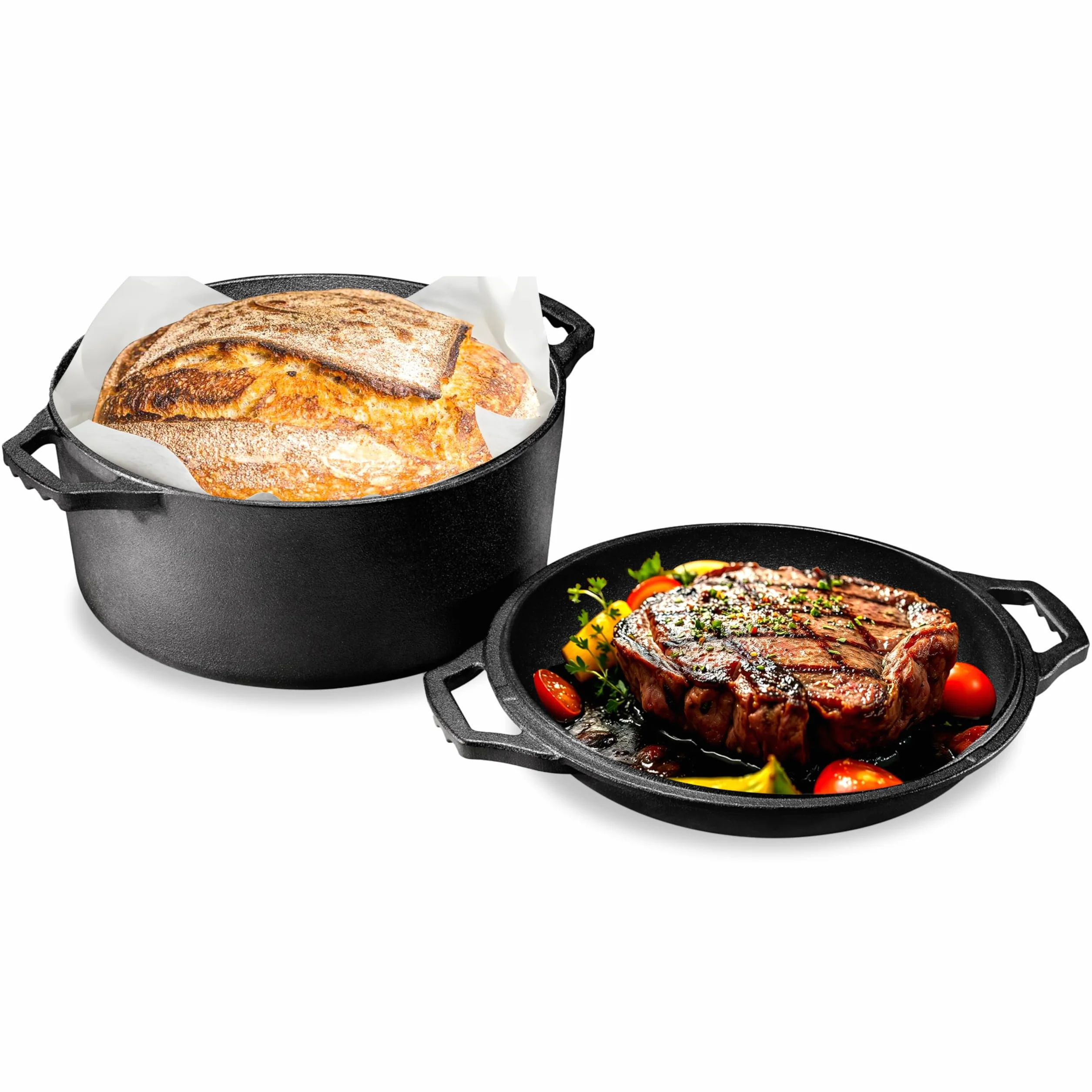 NutriChef Multi Cooker de Hierro Fundido, Horno Holandés Doble Antiadherente, Olla para Asar, Cazuela