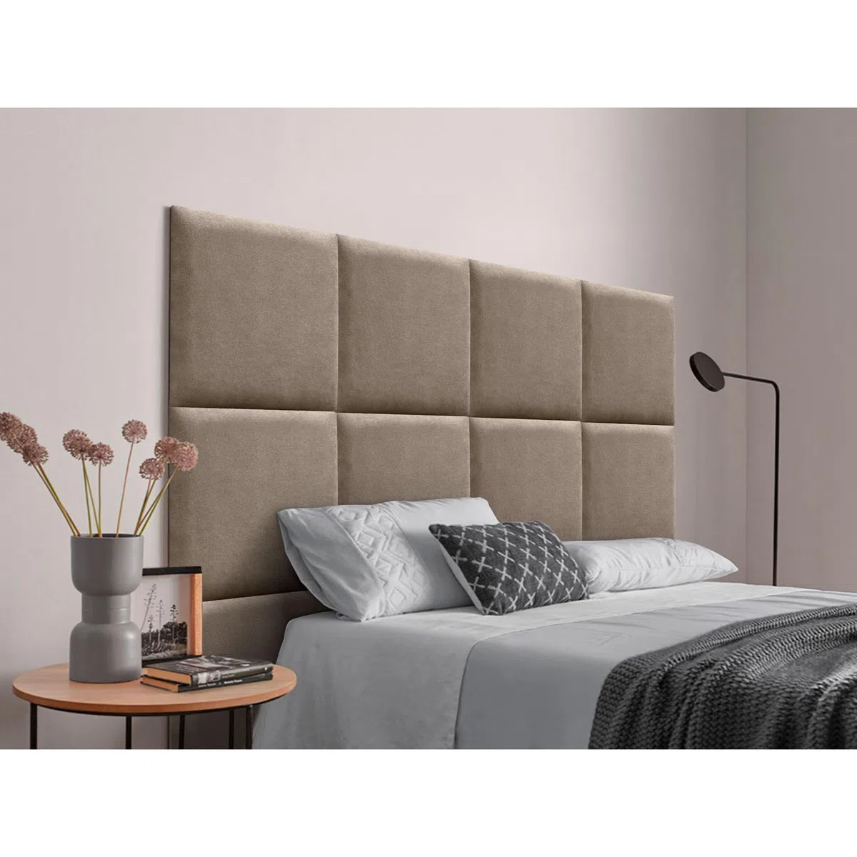 DHOME Cabecero Tapizado Compuesto de Paneles Autoadhesivos Intercambiables de Tela Aqualine Cama Lujo Dormitorio Acolchado (Tierra, 180cm)