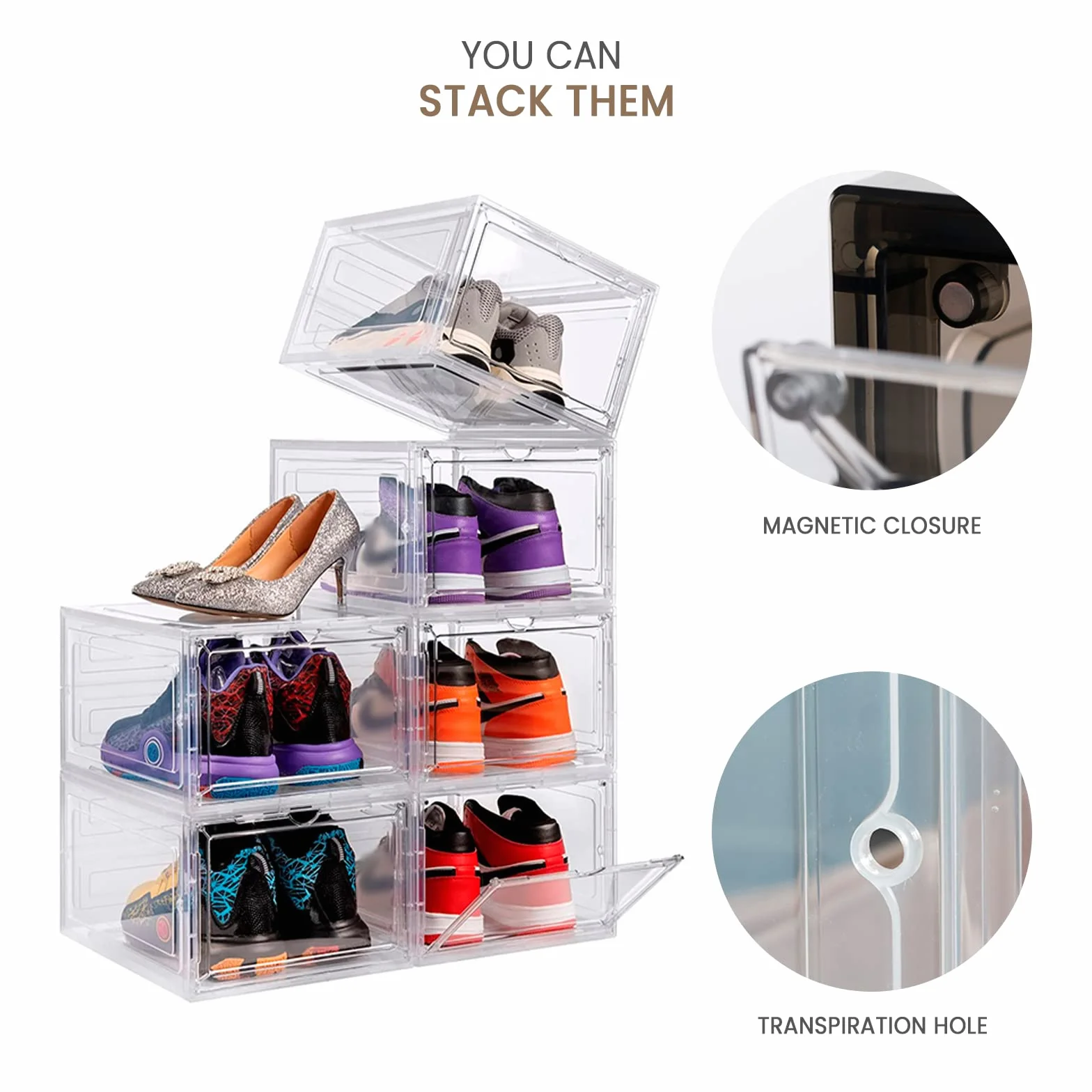 Organizador Zapatos Pack 10. Cajones de Almacenaje de Calzado, Expositor para Zapatillas y Sneakers (Transparente)