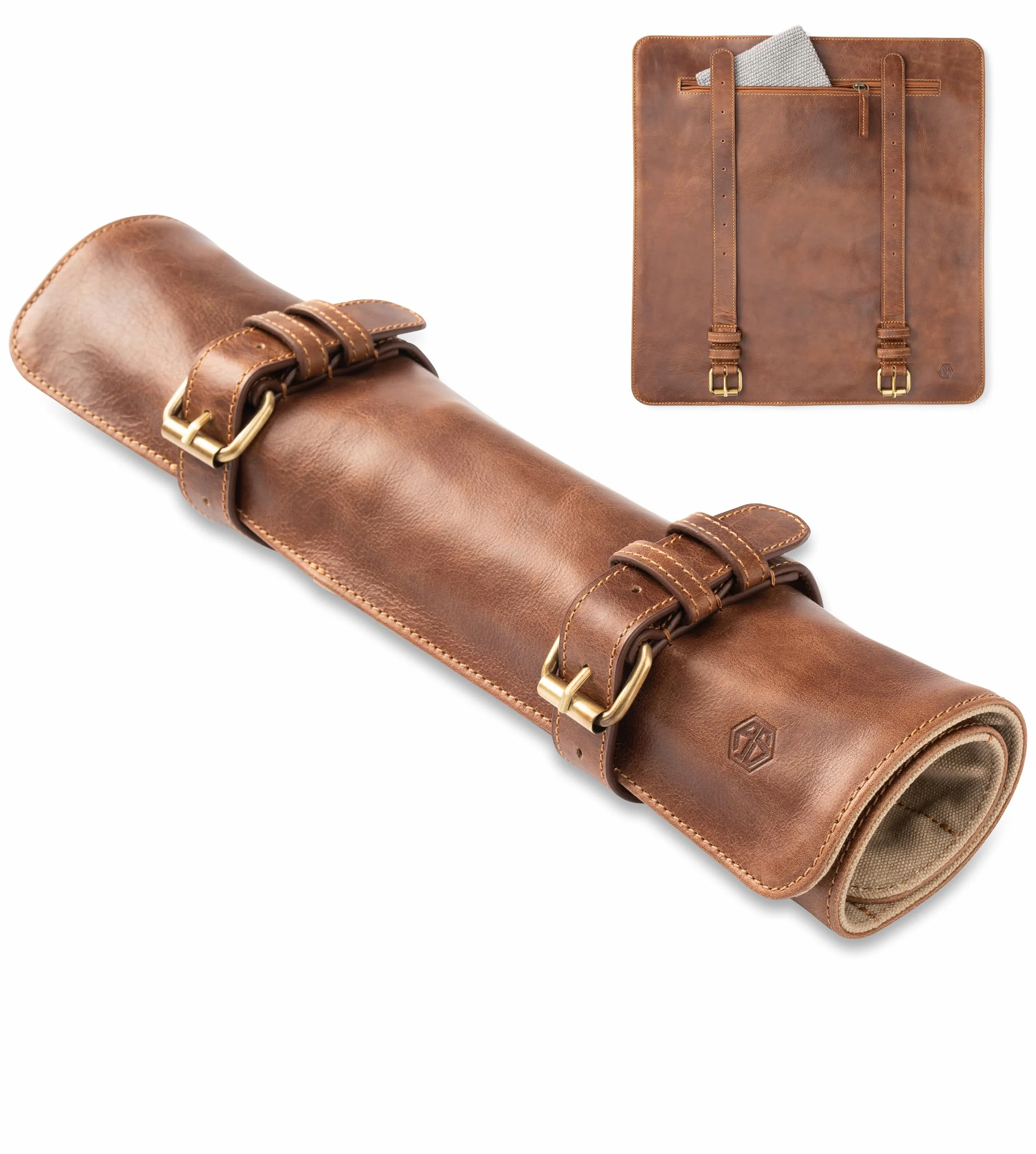 Angus Stoke Bolsa de Cuero para Cuchillos de Chef | Gran Rollo para Cocina Con Bolsillo Adicional y Cremallera | Sören, Caoba, Duży