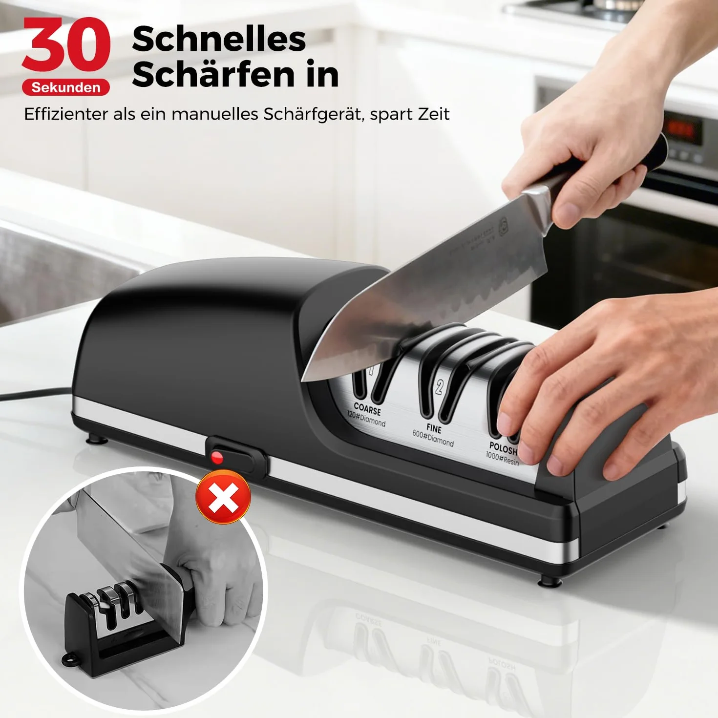 Afilador eléctrico profesional para cuchillos, cabezales de pulido reemplazables, abrasivos totalmente de diamante, guías angulares de precisión, compatible con filos dobles y filos ondulados