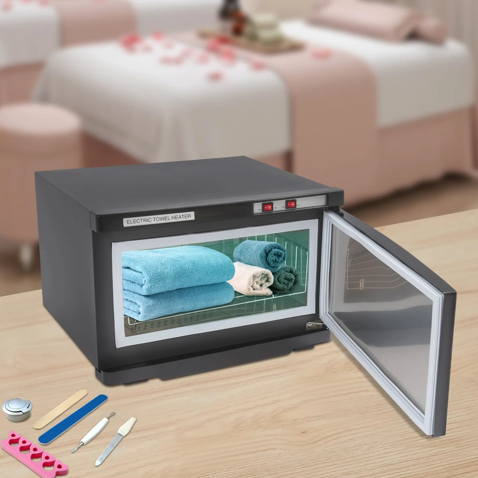 Toalla esterilizadora armario toalla caliente 25 l para el hogar hotel spa gimnasio tela de acero inoxidable desinfección y calentamiento con 220 V potencia 70 °C temperatura de funcionamiento (negro)