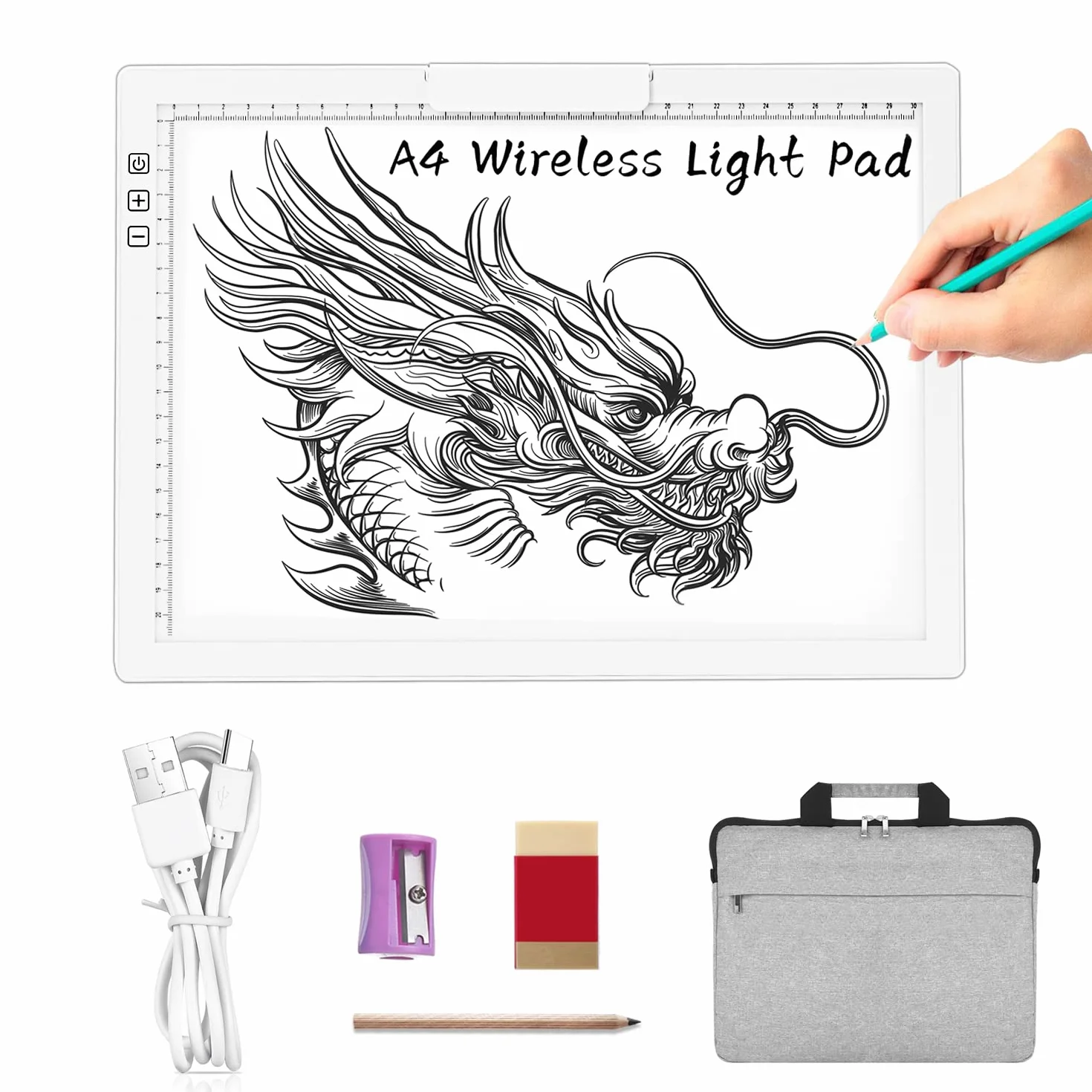 TOHETO A4 Mesa de Luz Para Calcar con Bolsa, Recargable Mesa de Luz Dibujo Tableta de Luz,LED Tableta de Luz Dibujo de Dibujo Portátil con Brillo Ajustable para Bocetos Dibujo Diamante Pintura(Blanco)
