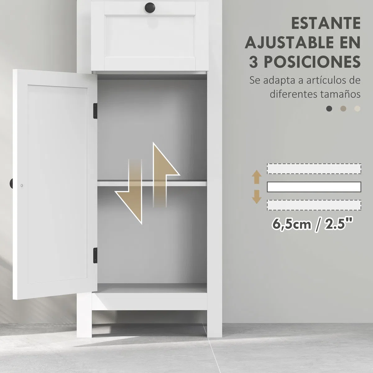 HOMCOM Columna de Baño Armario de Baño 40x30x165 cm con Cajón Puerta Estante Ajustable y 2 Compartimientos Estilo Moderno Blanco