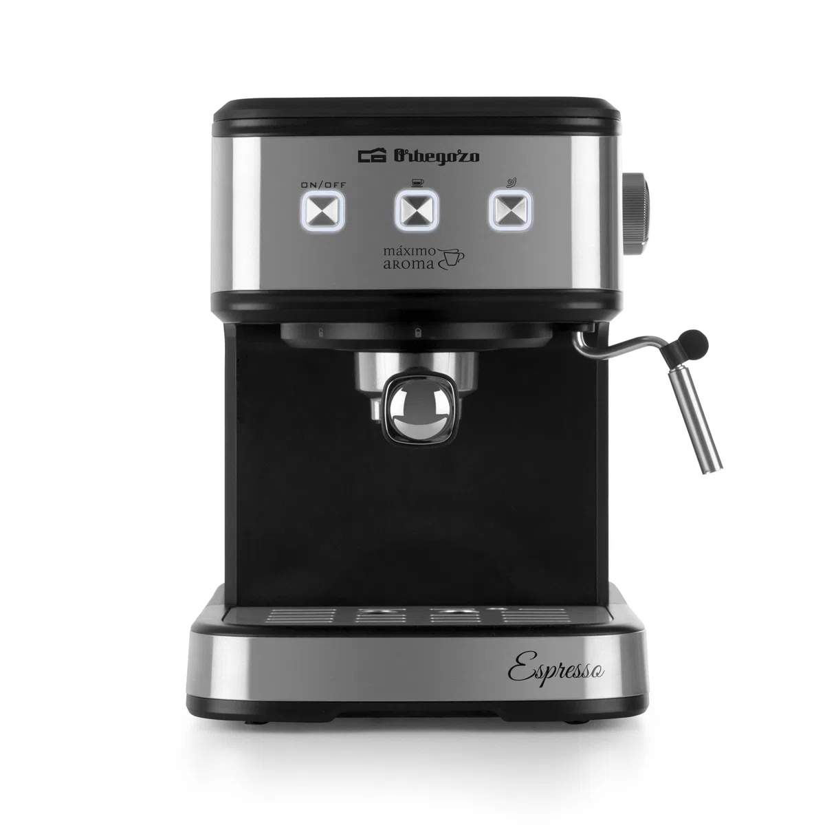 Orbegozo EX 5210 Cafetera espresso y cappuccino 20 bares, 1100W, depósito 1.5L, control electrónico, vaporizador inox, compatible con café molido y monodosis, sistema de seguridad