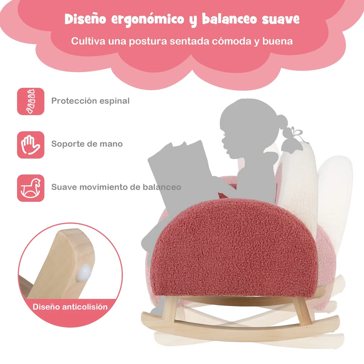 COSTWAY Silla Mecedora Infantil, Sillón Moderno con Patas de Madera de Álamo para Niños de 3 a 5 Años, Antivuelco, Bonito Sofá Individual Tapizado para Guardería, Sala de Juegos (Rojo)