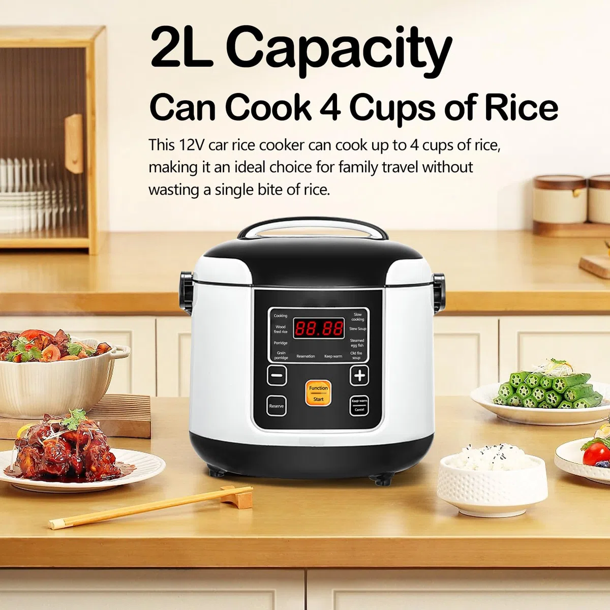 Olla Arrocera Para Coche, 12V/24V 200W Olla Arrocera PortáTil PequeñA Para Cocinar Arroz Sopa Y Gachas Reserva De 24 Horas Mantener Caliente Capacidad De 2L
