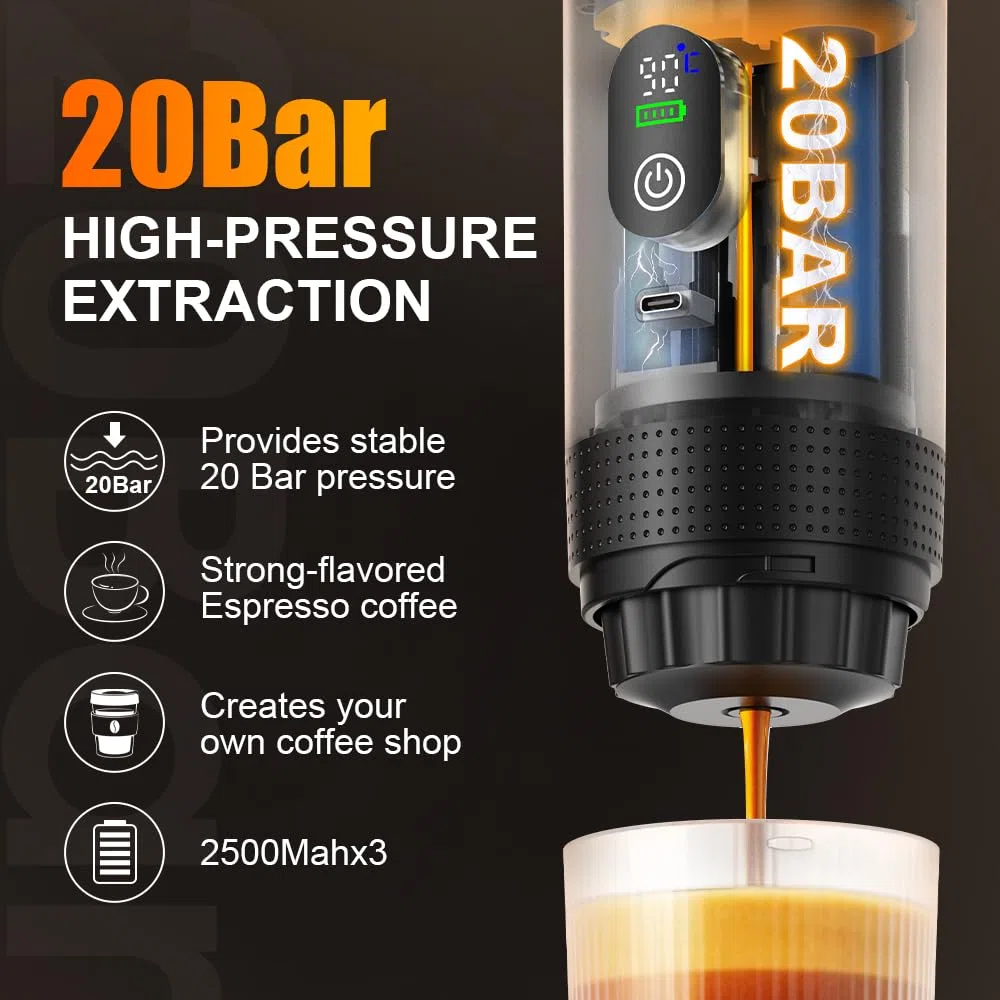 Cafetera Portátil Espresso con Calentamiento Rápido | USB-C | Máquina de Café Portátil Automática 3 en 1 muy fácil de usar | Ideal para Viajes, Oficina y Camping (PRO 80ML LED)