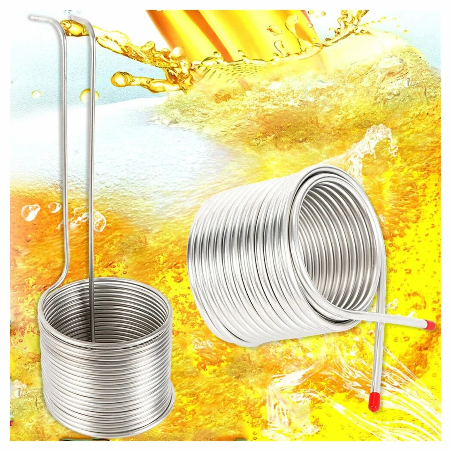 Serpentín de enfriamiento de Cerveza, Enfriador de Mosto por inmersión, de Acero Inoxidable, for elaboración casera Uso Multifuncional