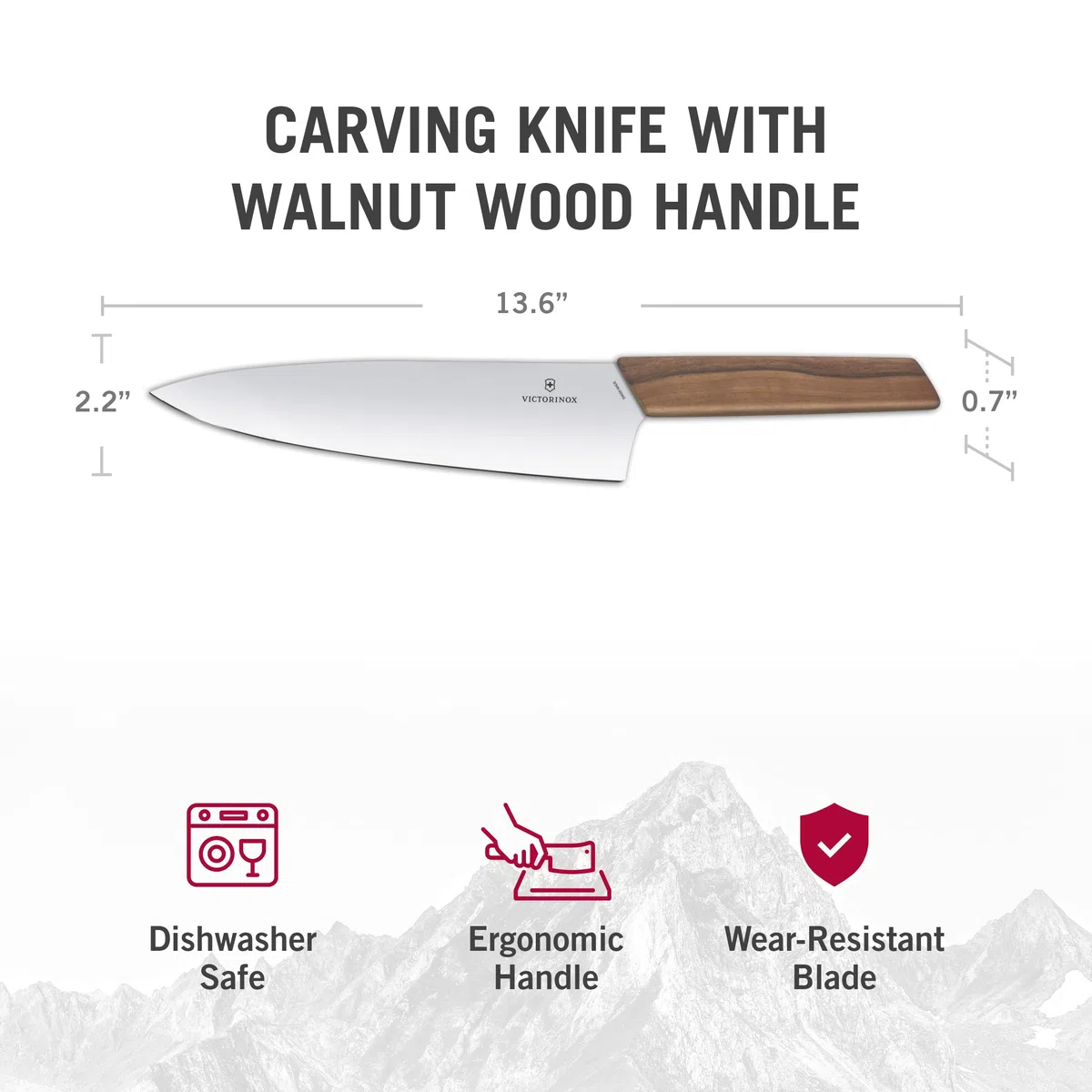 Victorinox Swiss Modern, Cuchillo profesional para trinchar, Hoja extra afilada, afilado recto, 20 cm, Elegante mango de madera, Acero inoxidable, Marrón