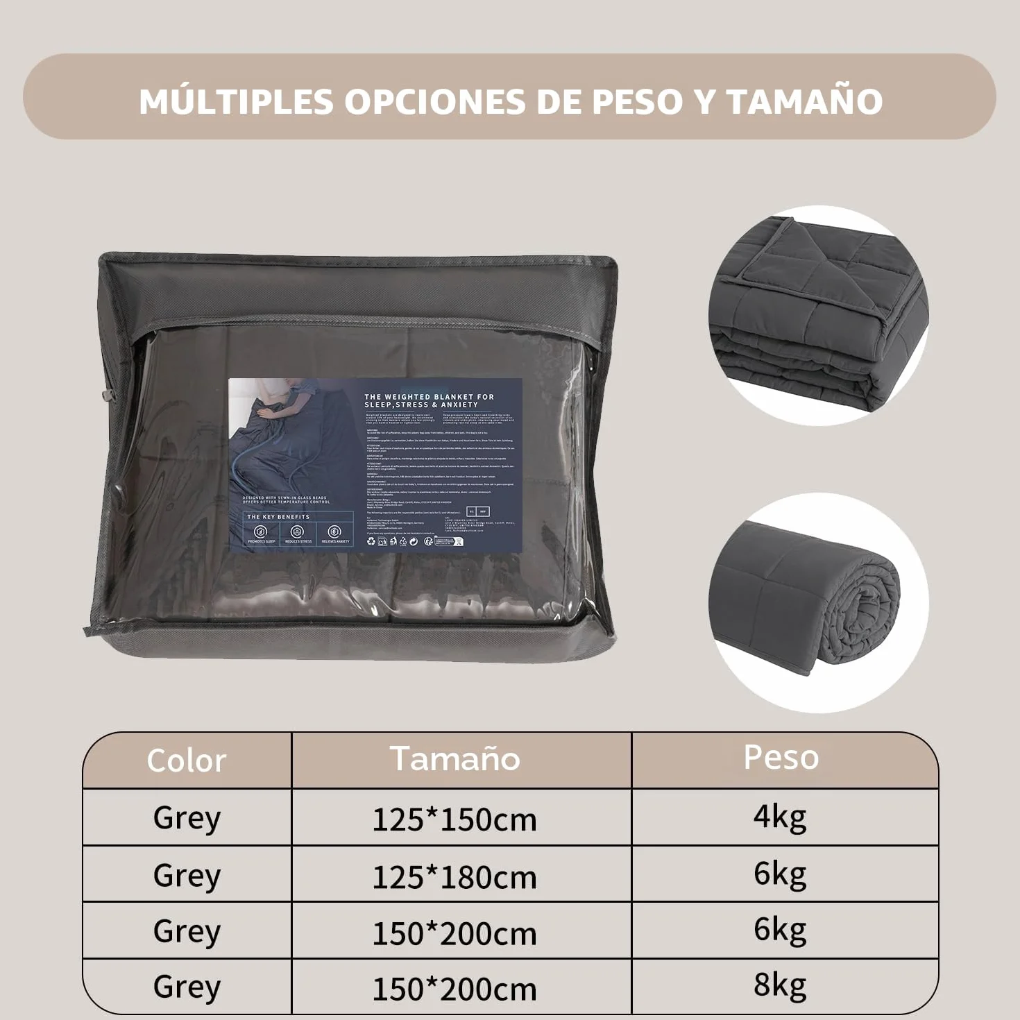 Good Nite Manta Pesada de 8 Kg,150 * 200cm, Manta Relajación, Terapia, Antiestrés Adultos para Mejorar El Sueño Antiestrés, de Peso Niños con Autismo, Gris