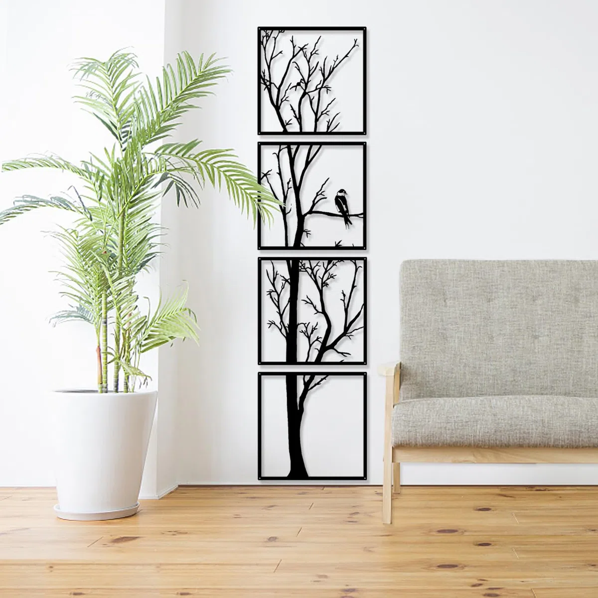 Pduoduo Decoración de pared de árbol, arte de metal para colgar en la pared, juego de 4 piezas, decoración de pared de ramas de metal grandes para el hogar, jardín, sala de estar
