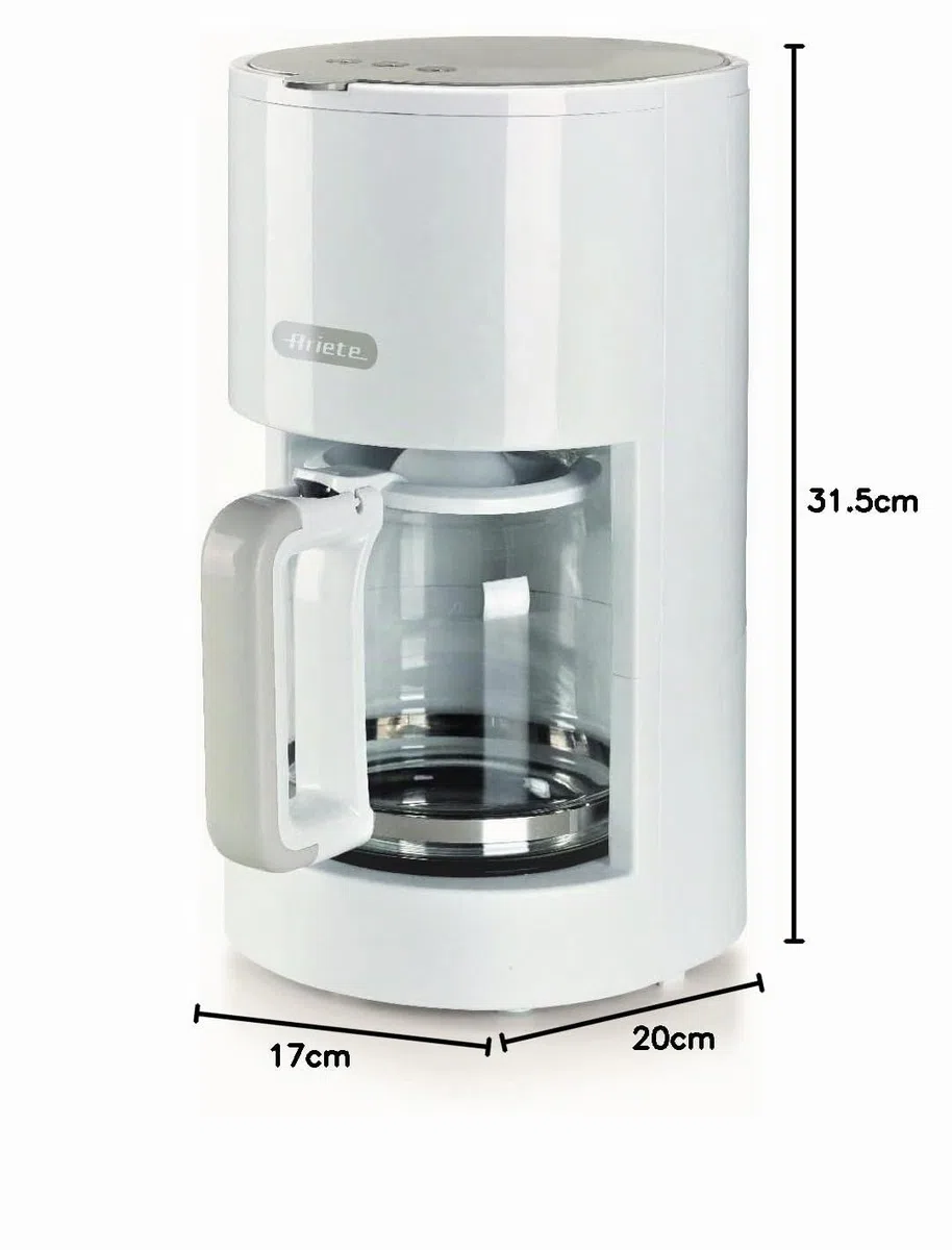Ariete Breakfast 1395 Cafetera de filtro, cafetera para café Americano, hasta 12 tazas, indicador de nivel de agua, placa calefactable, filtro lavable y soporte de filtro, protección antigoteo, color