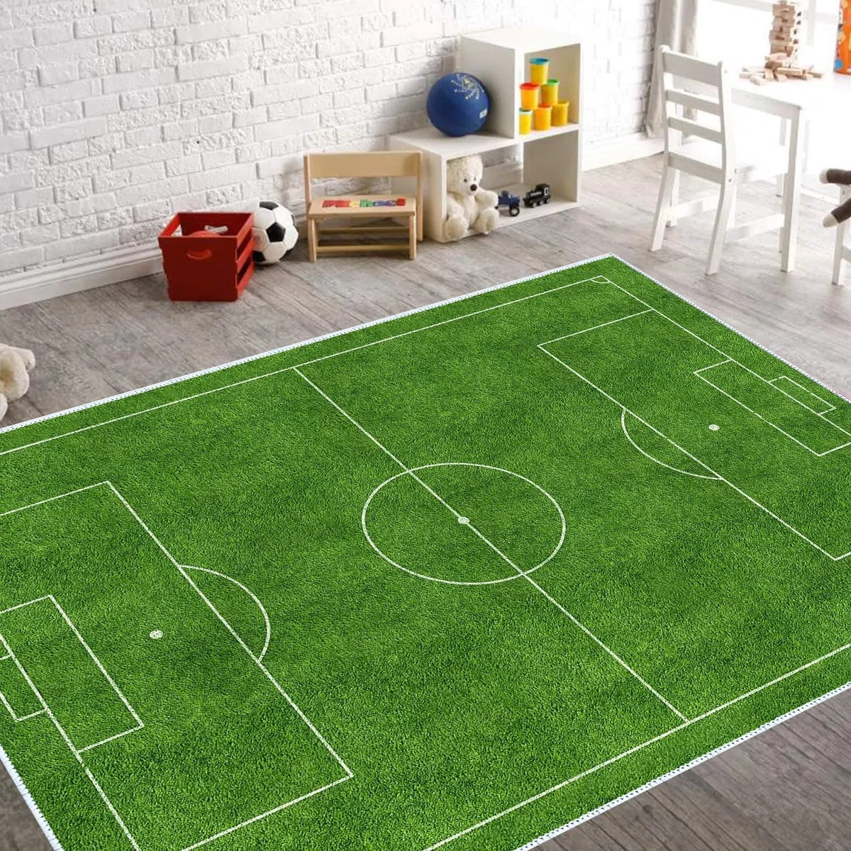Alfombra para el patio de fútbol para niños, alfombra decorativa para campo de fútbol, suave antideslizante (L, 80 x 150 cm)